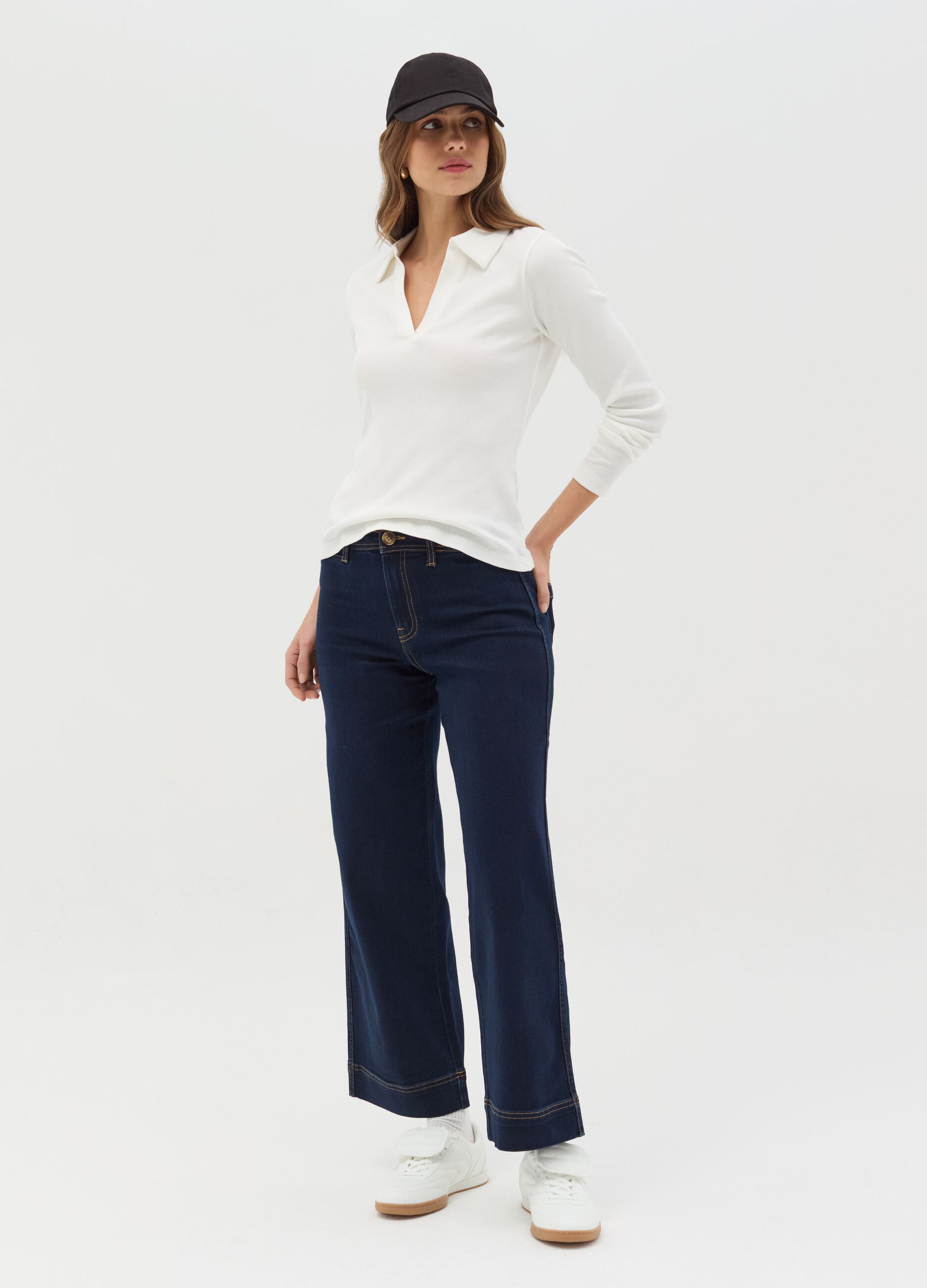 Flare-fit high-rise culotte jeans