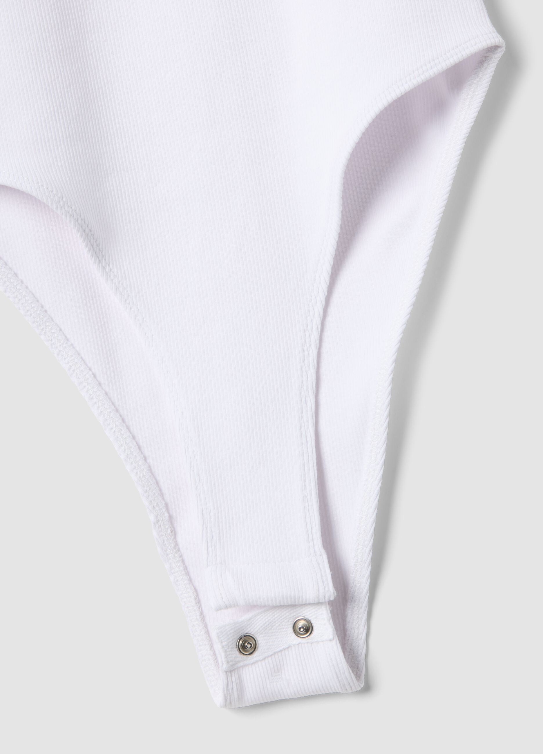 White ribbed stretch-cotton bodysuit with wide neckline