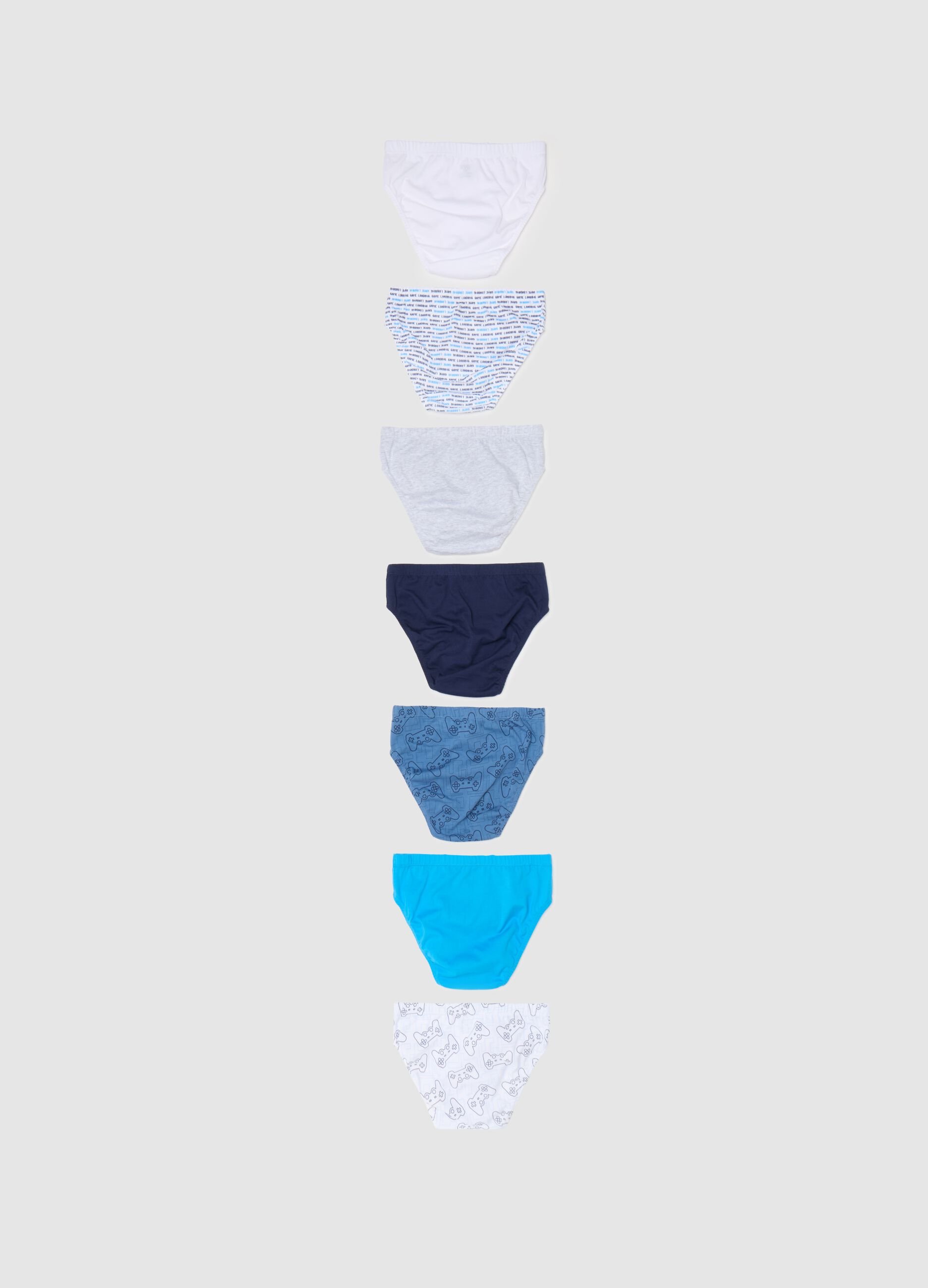 Seven-pack briefs in cotton with gamers print