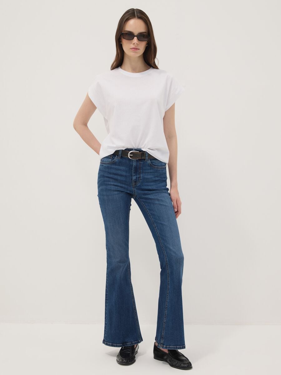 Jeans flare blu in cotone elasticizzato_0