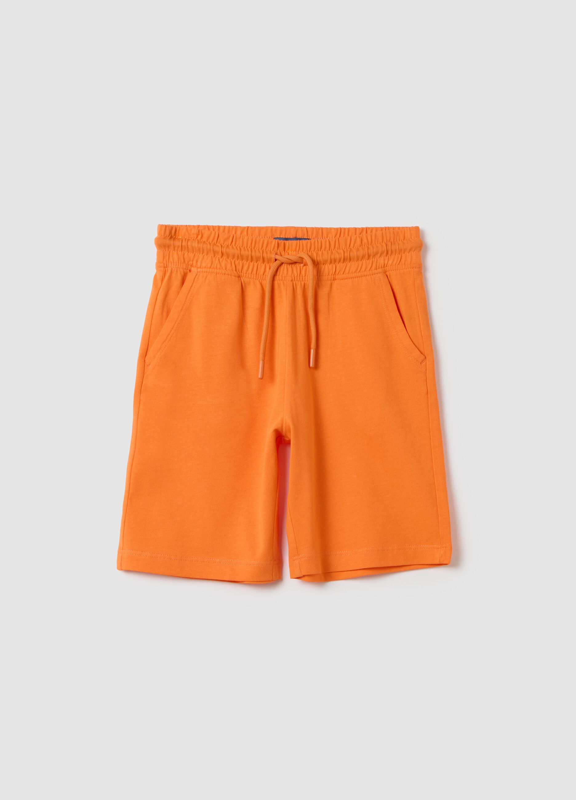 Orange shorts in cotton with elasticated waist