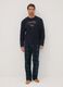 Navy blue long pyjamas with crew neck top and check trousers_0