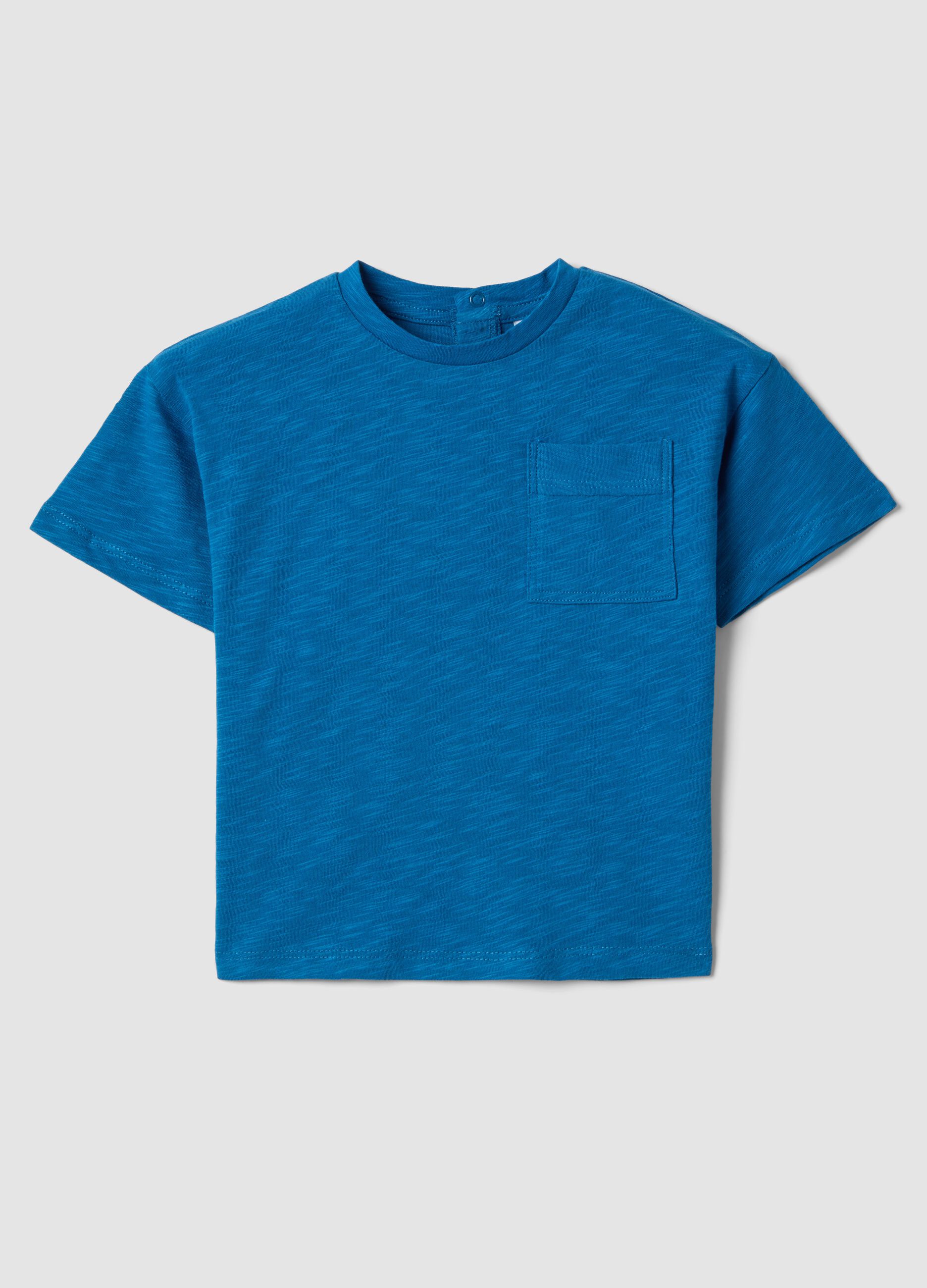 Children's regular fit pure cotton blue t-shirt with pocket