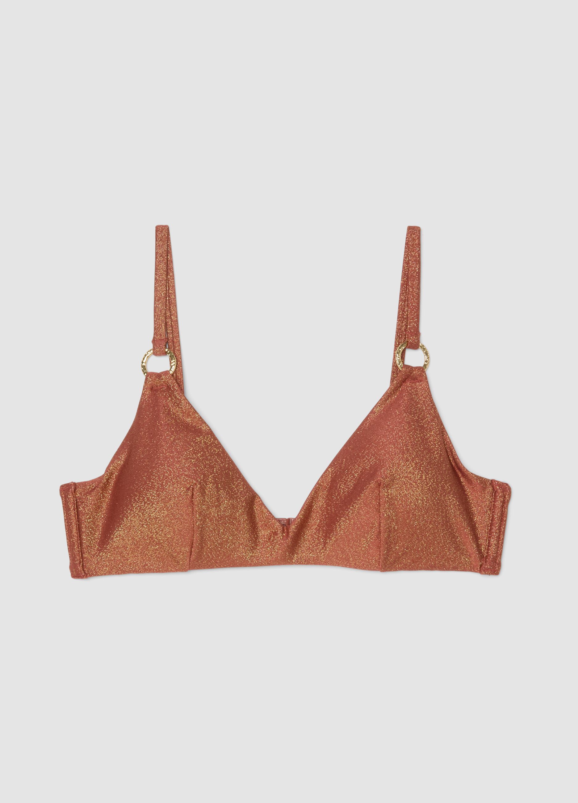 Top bikini elasticizzato marrone con imbottitura e texture glitterata