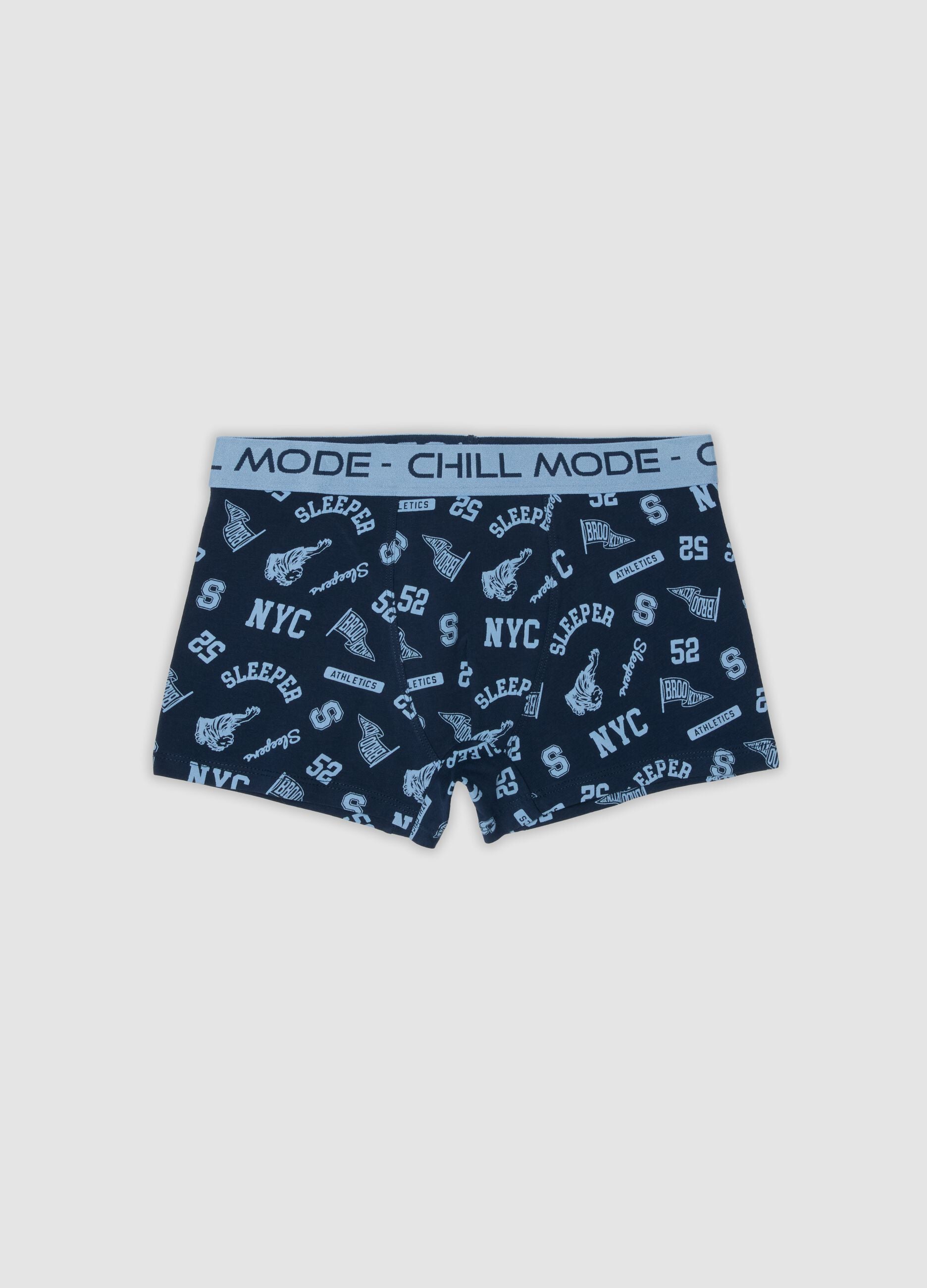 Boxer midi blu in cotone organico elasticizzato con stampa per bambino e ragazzo