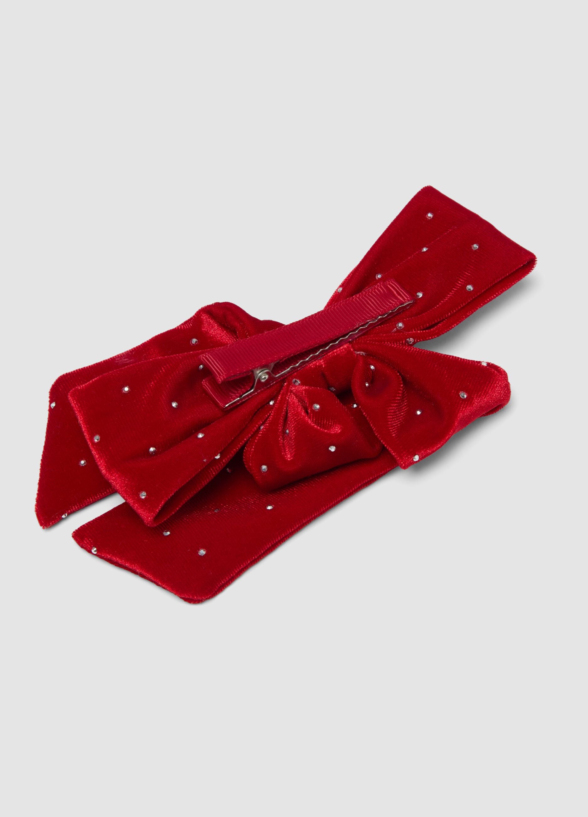 Red hair bow with rhinestones