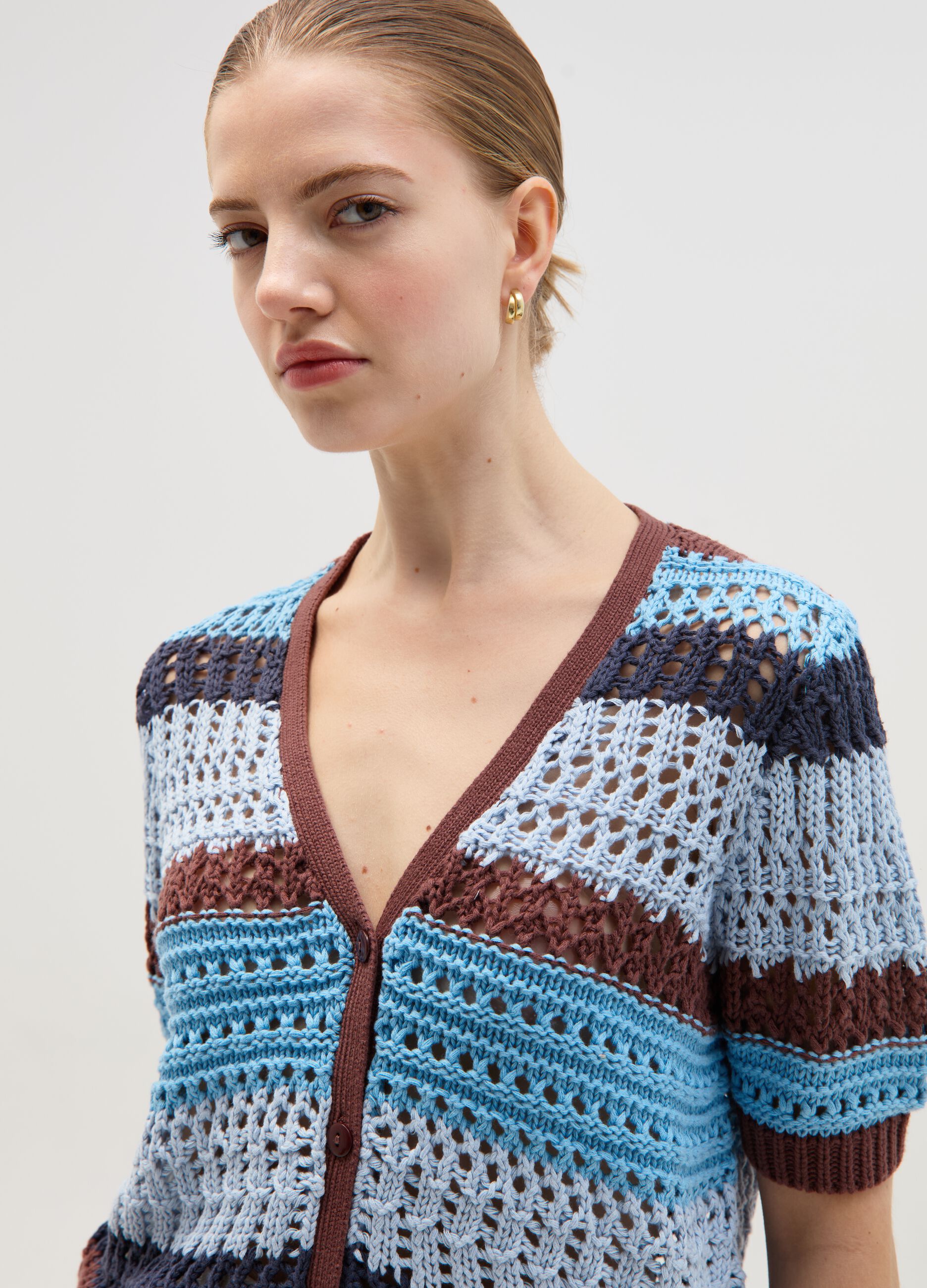 Striped crochet cardigan with short sleeves