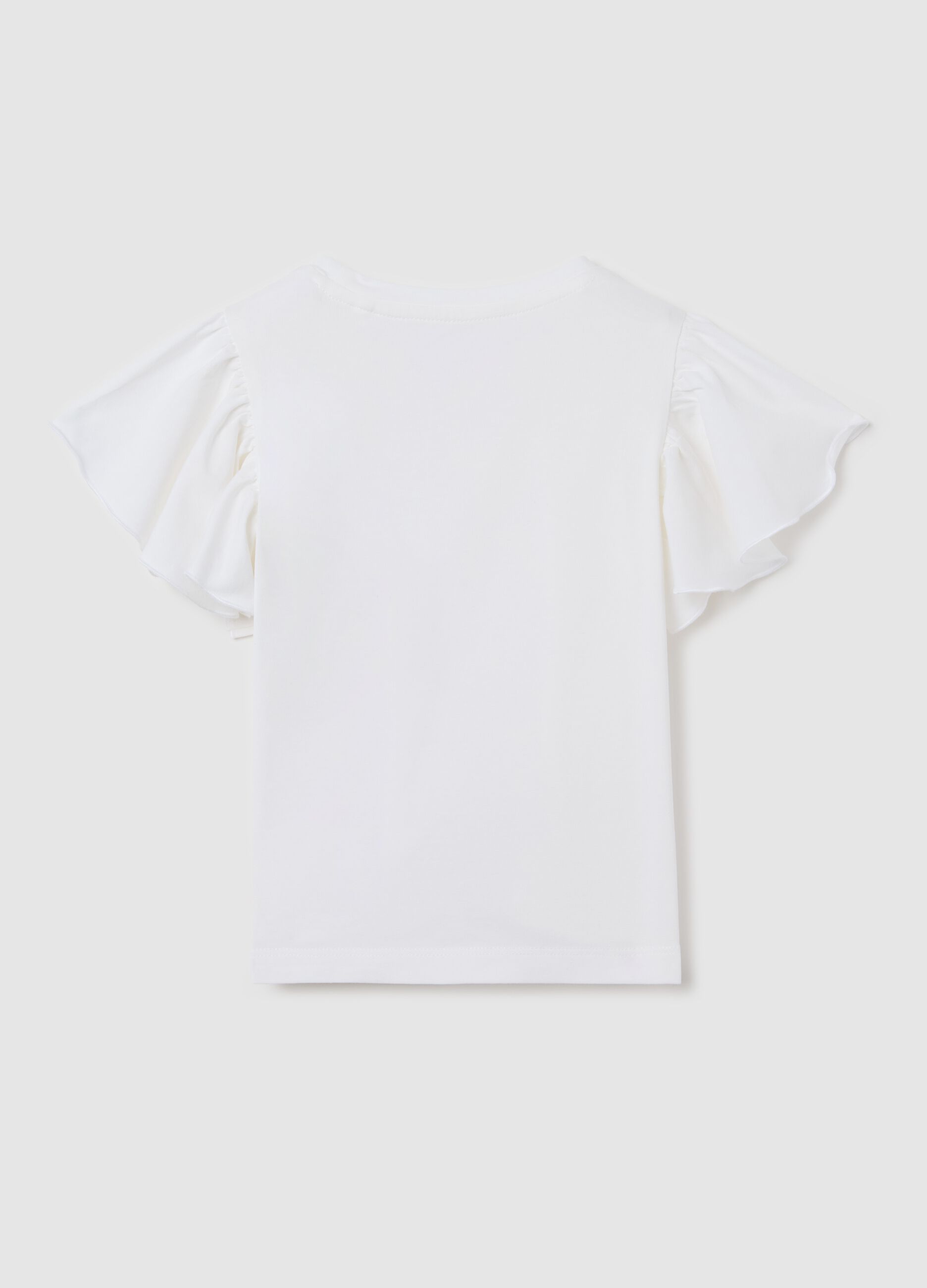 White T-shirt with sequins and flowers embroidery