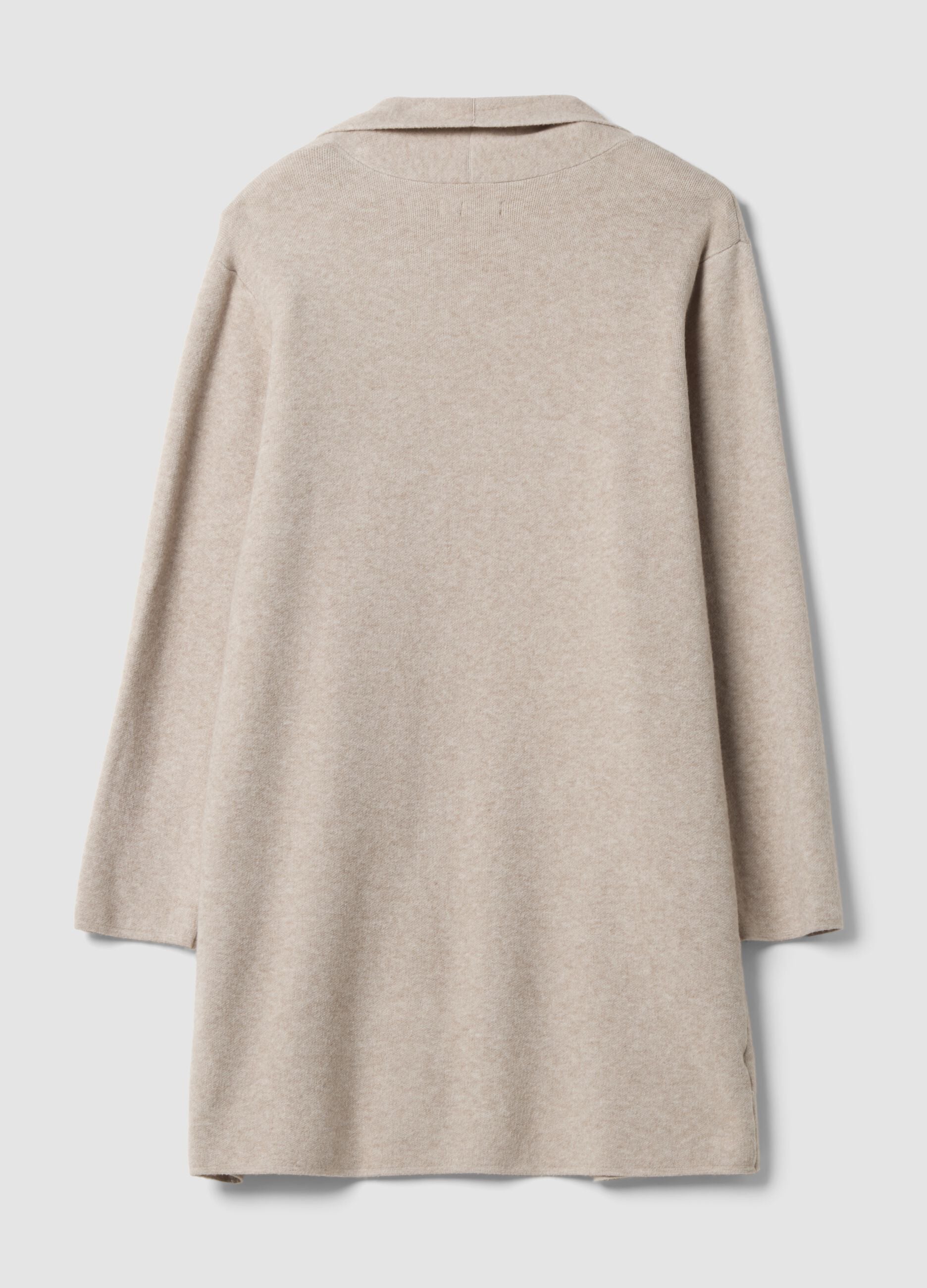Beige viscose-blend cardigan with raised floral appliqu&eacute;