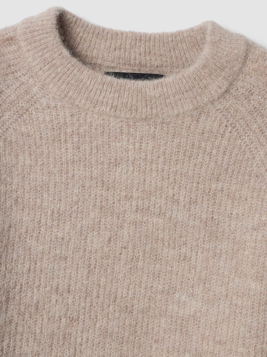 Beige crew-neck jumper in alpaca and stretch wool_1