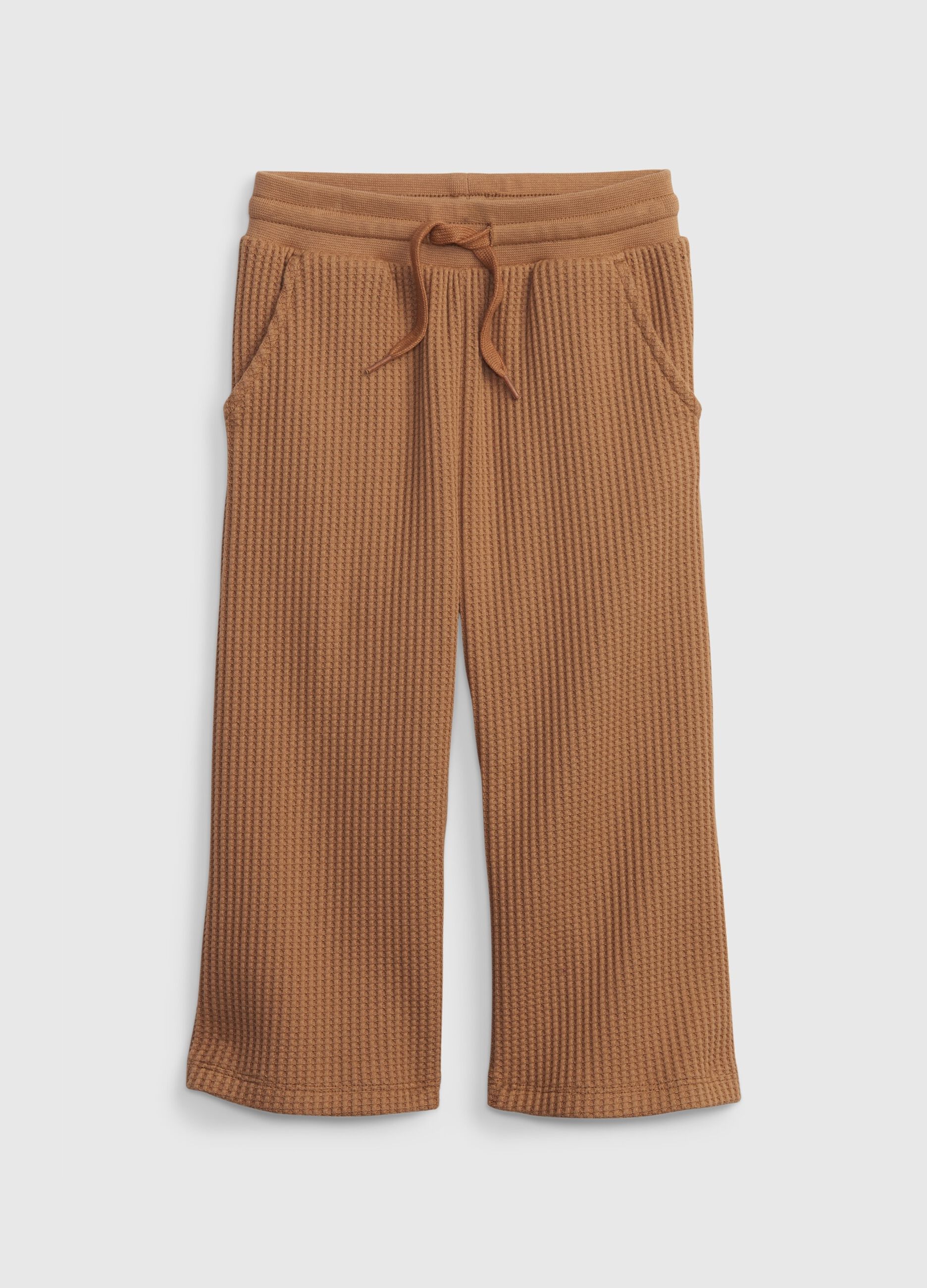 Trousers with drawstring and waffle weave