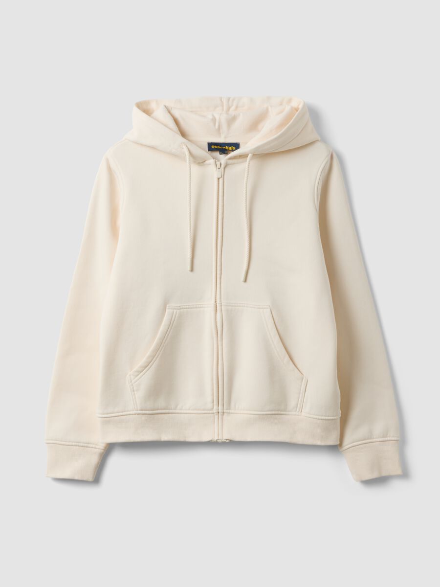 Felpa bianca in misto cotone con cappuccio regular fit_0