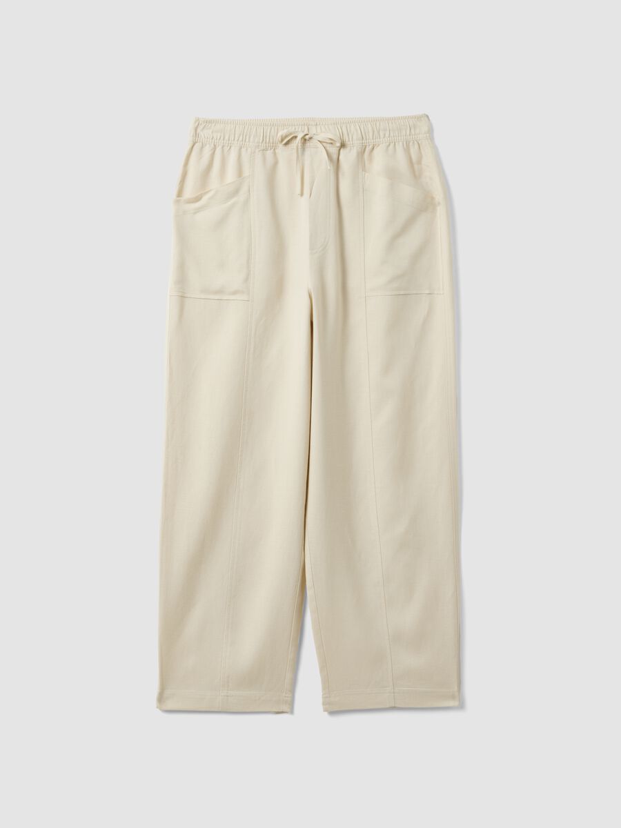 White viscose-linen blend trousers with drawstring, straight fit_4