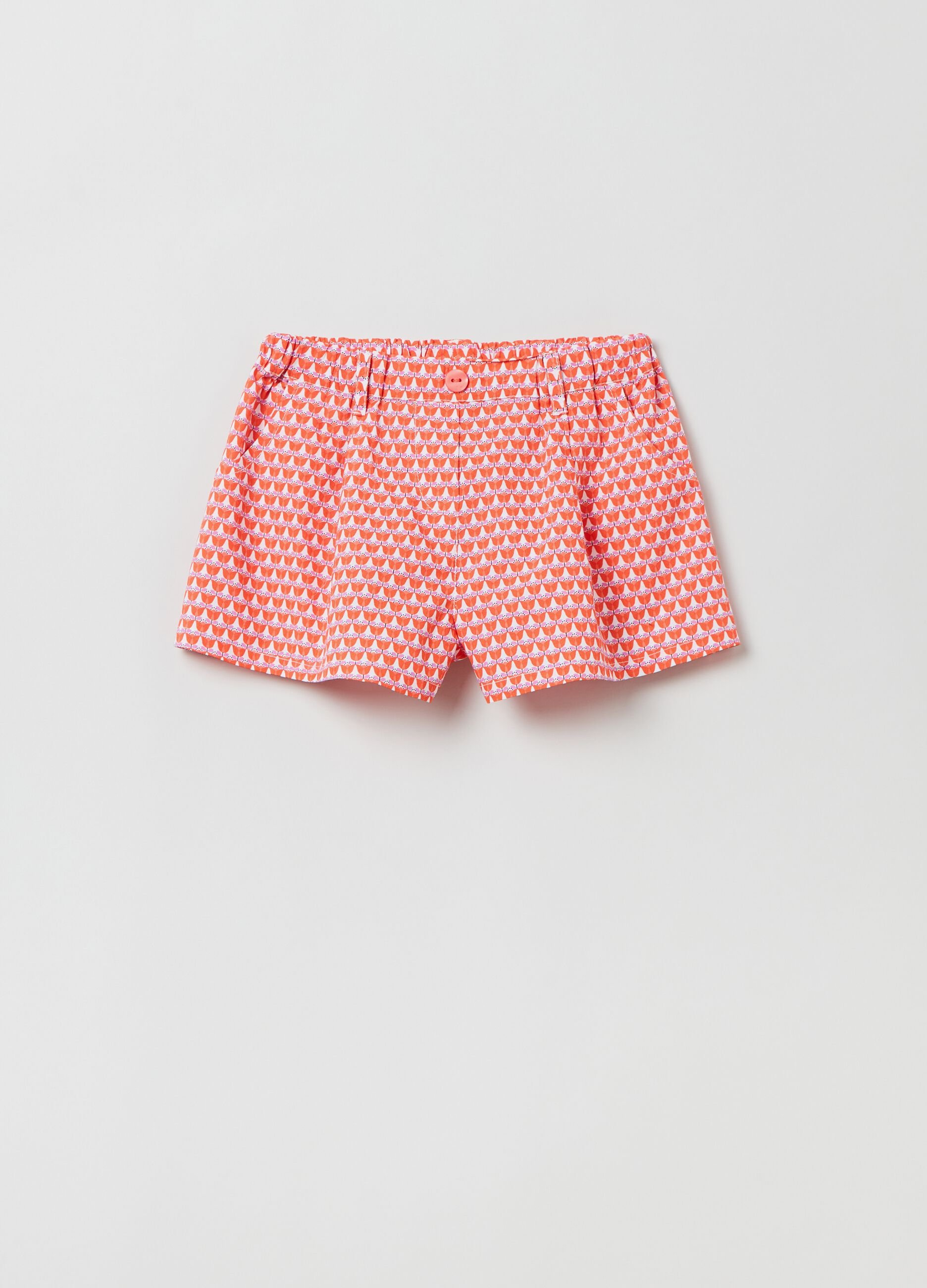 Shorts in popeline con stampa fiore_0