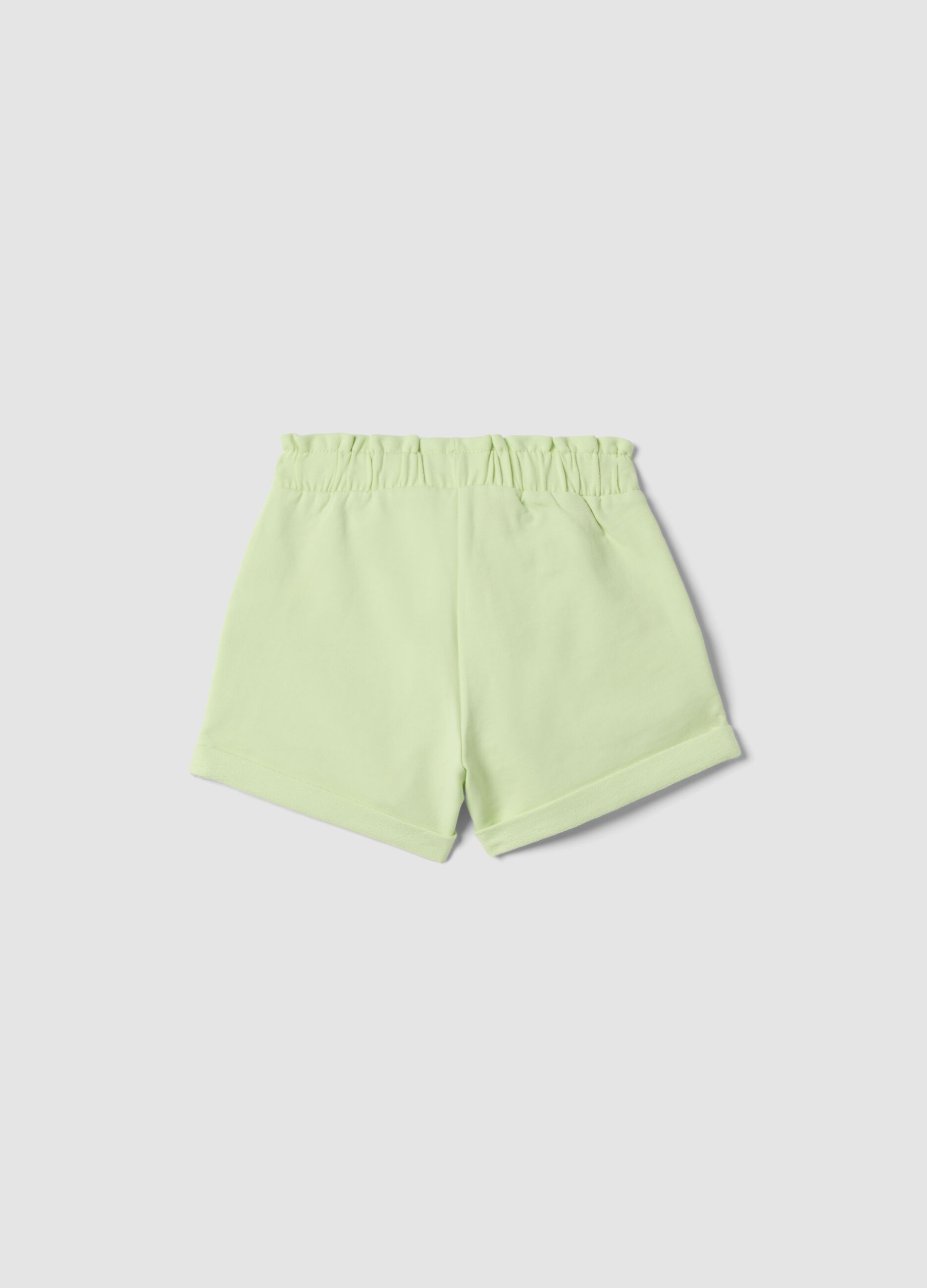 Girls&rsquo; green stretch cotton shorts with bow