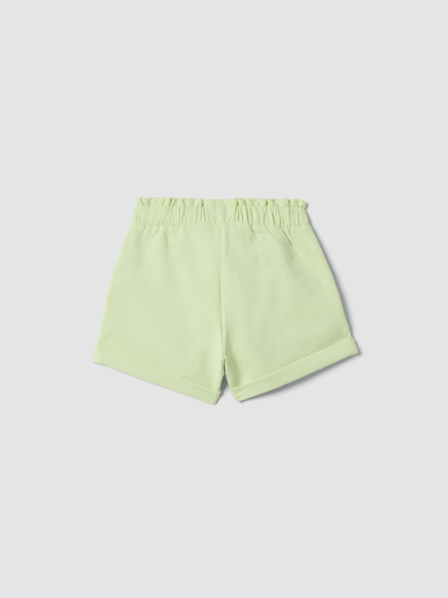 Girls&rsquo; green stretch cotton shorts with bow_1