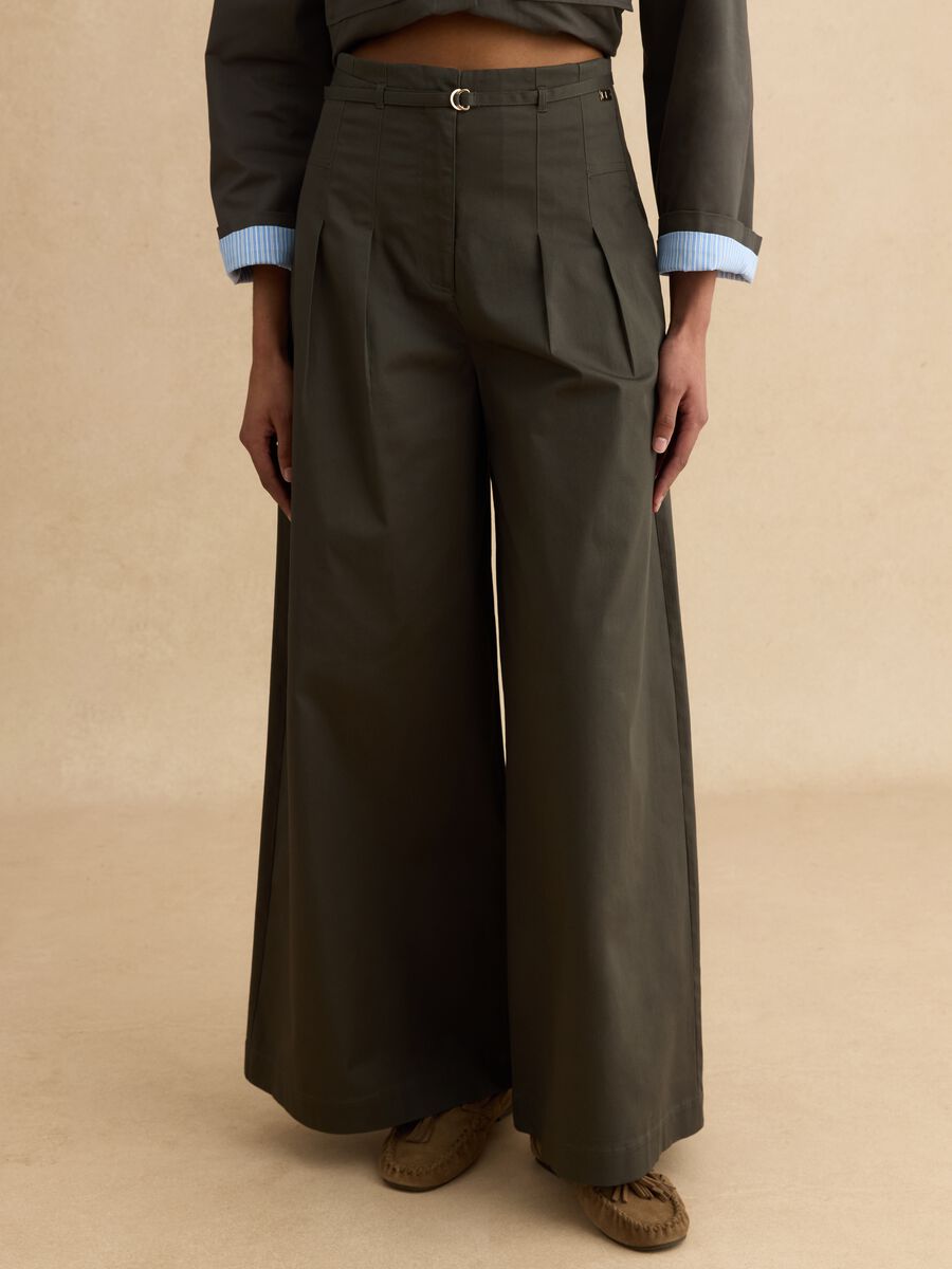 Grey wide leg stretch cotton chino trousers_1