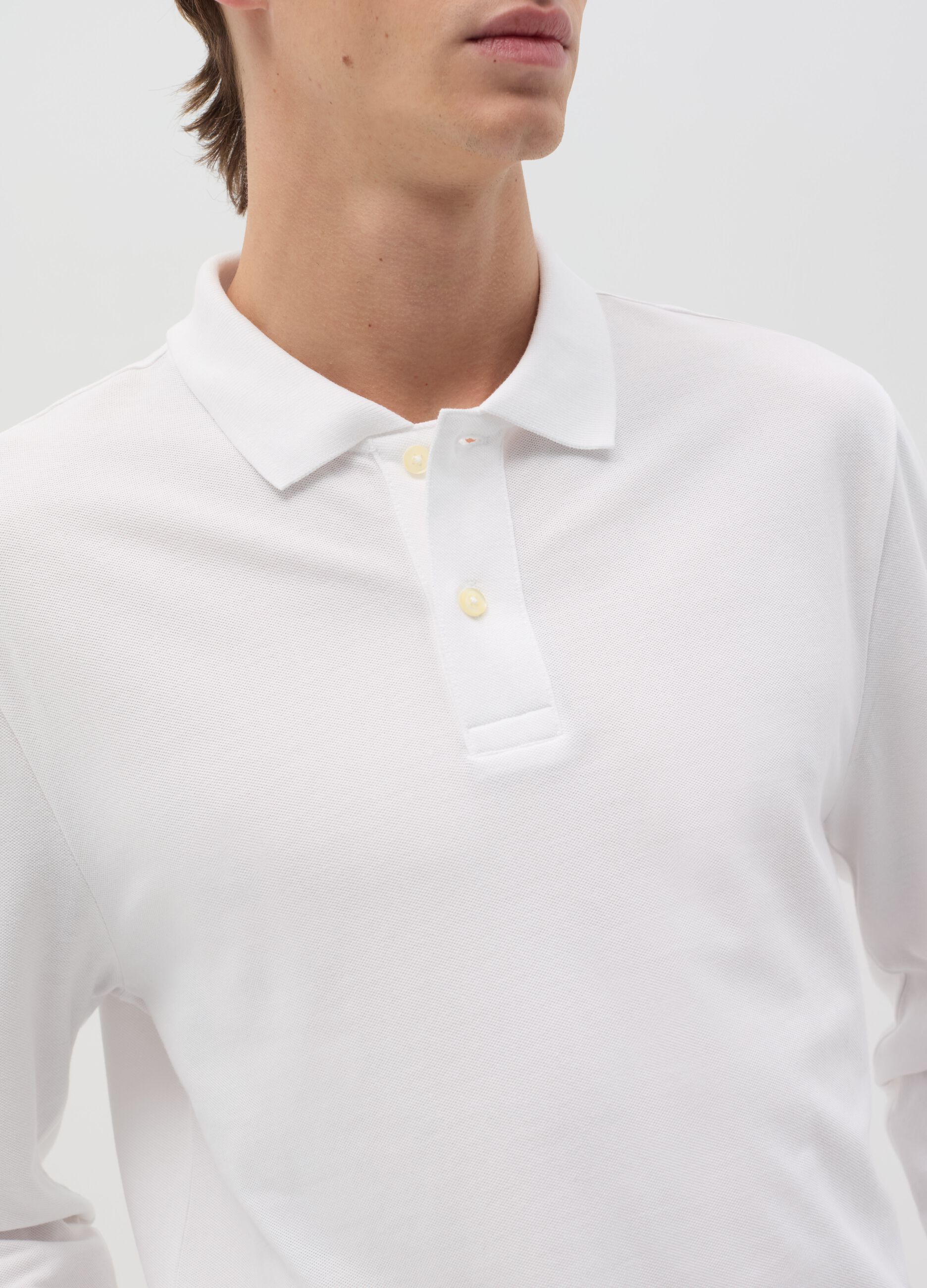 Long-sleeved polo shirt in organic cotton