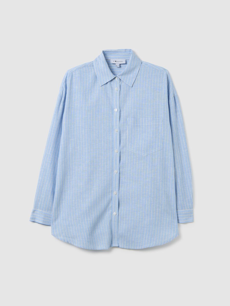 Women's oversized shirt in blue viscose and linen blend regular fit_4