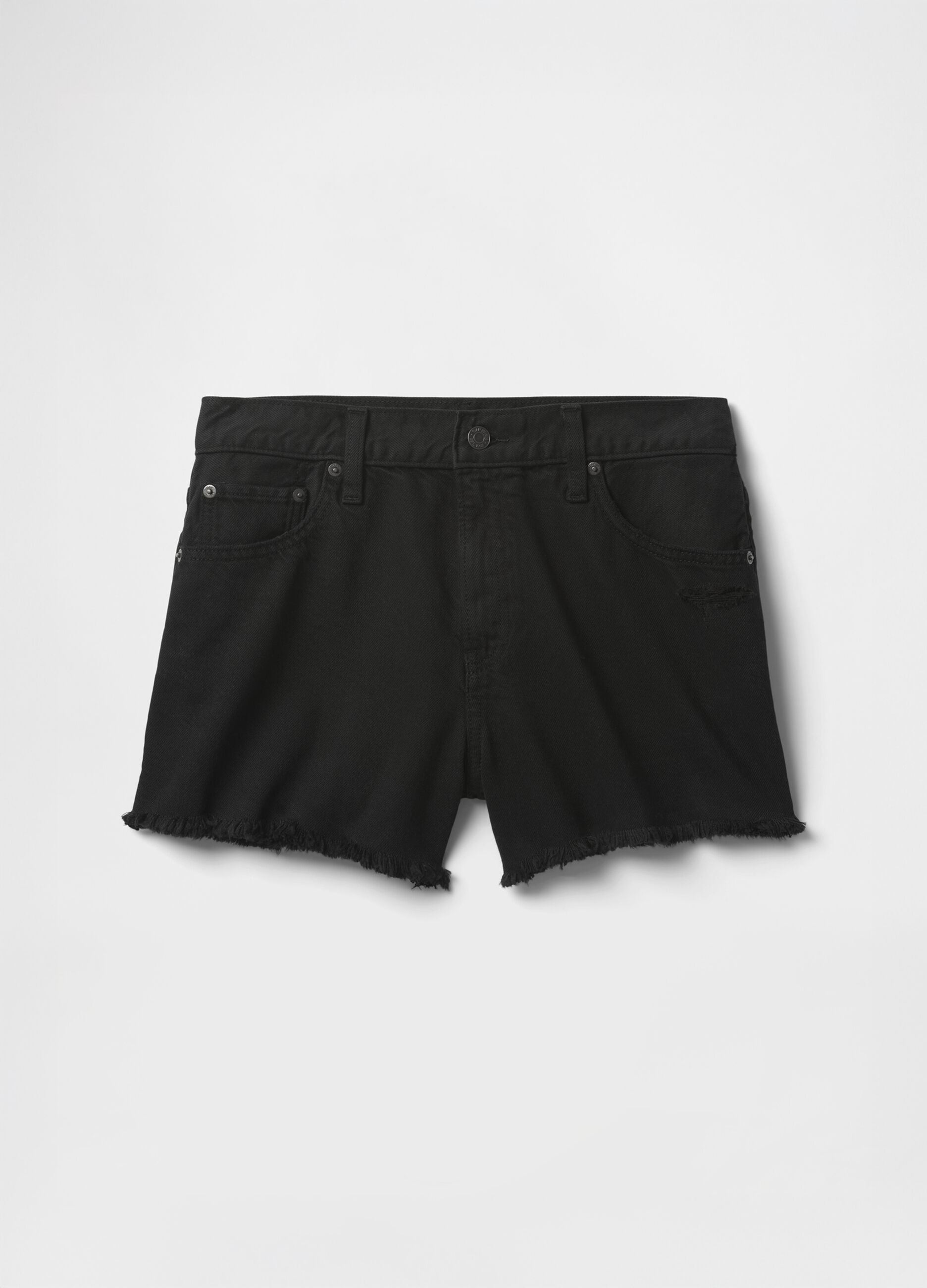Black Denim Shorts with Frayed Hem