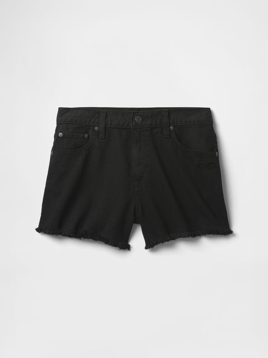 Short in denim nero con orlo sfrangiato_4