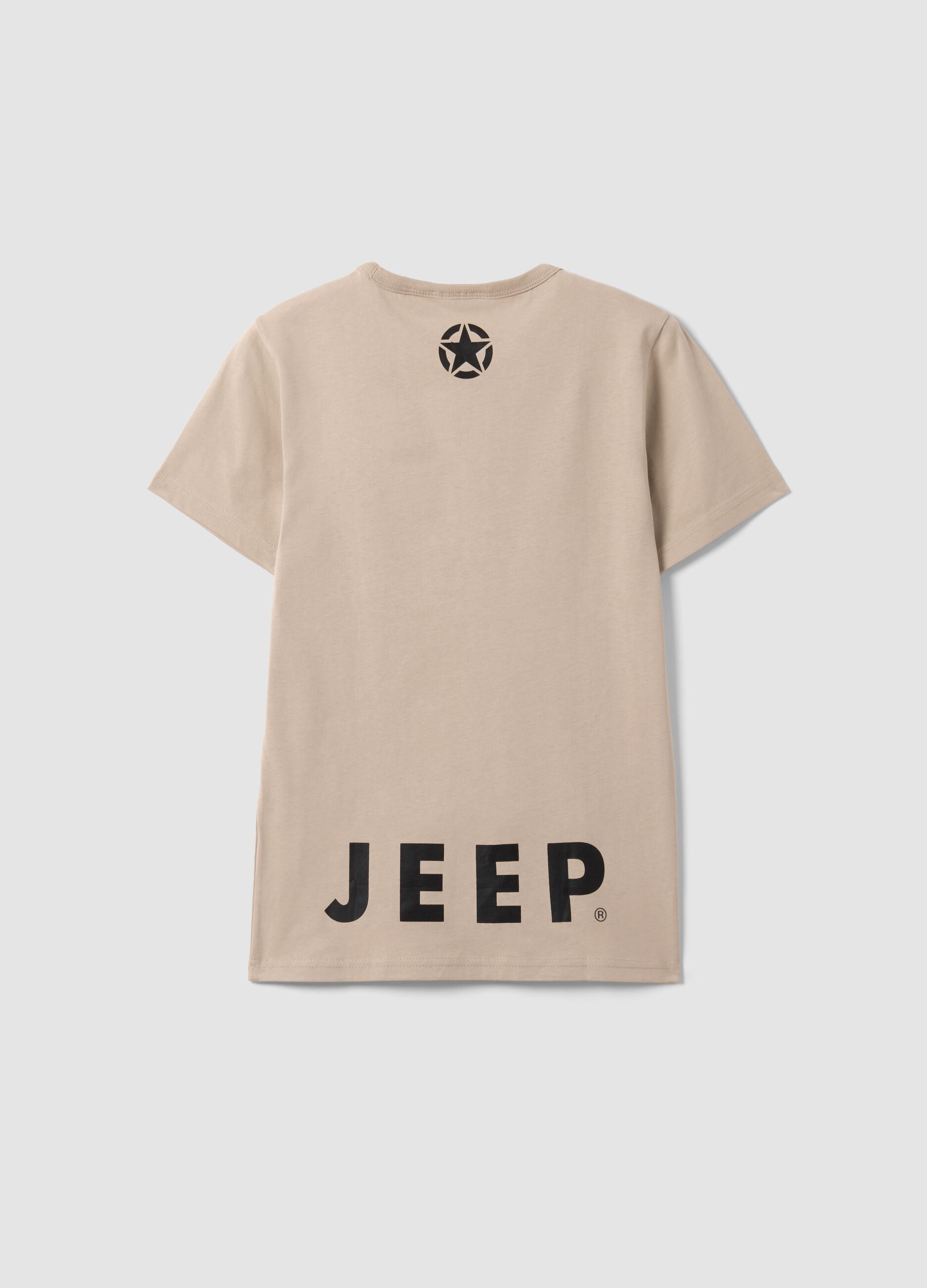 T-shirt beige in puro cotone con stampa fronte e retro