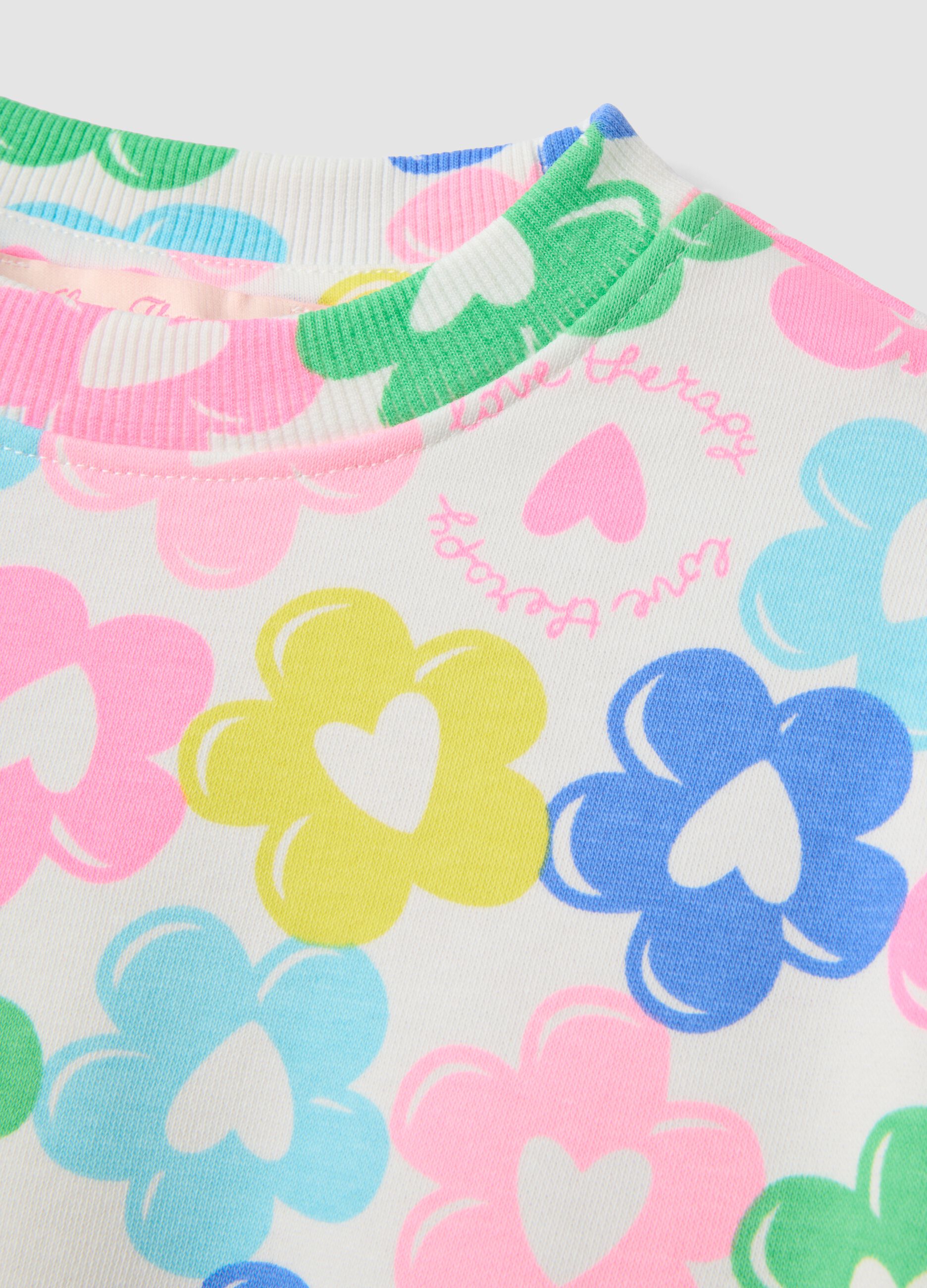 Felpa multicolor in misto cotone con girocollo e fantasia floreale