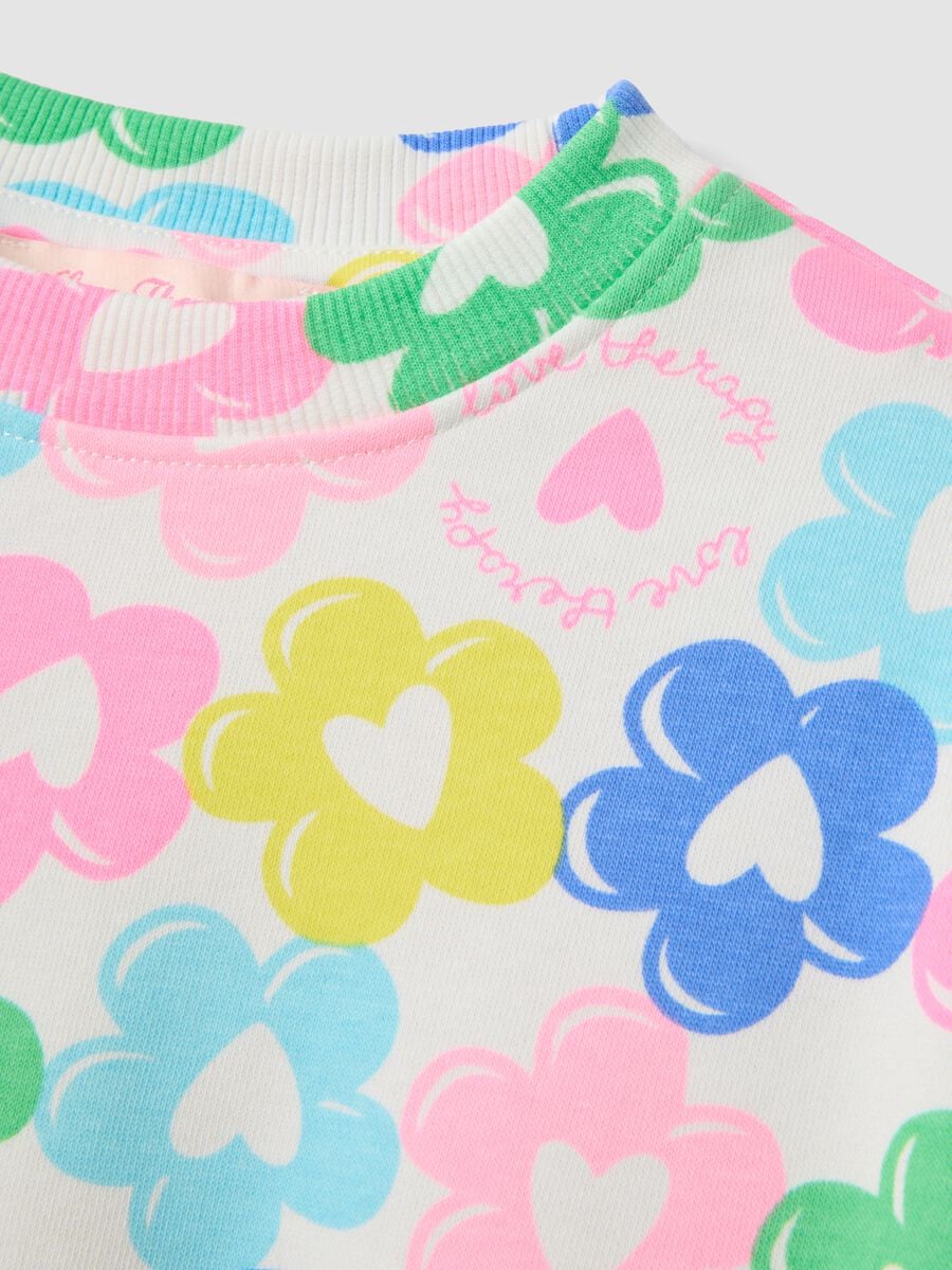 Felpa multicolor in misto cotone con girocollo e fantasia floreale_2