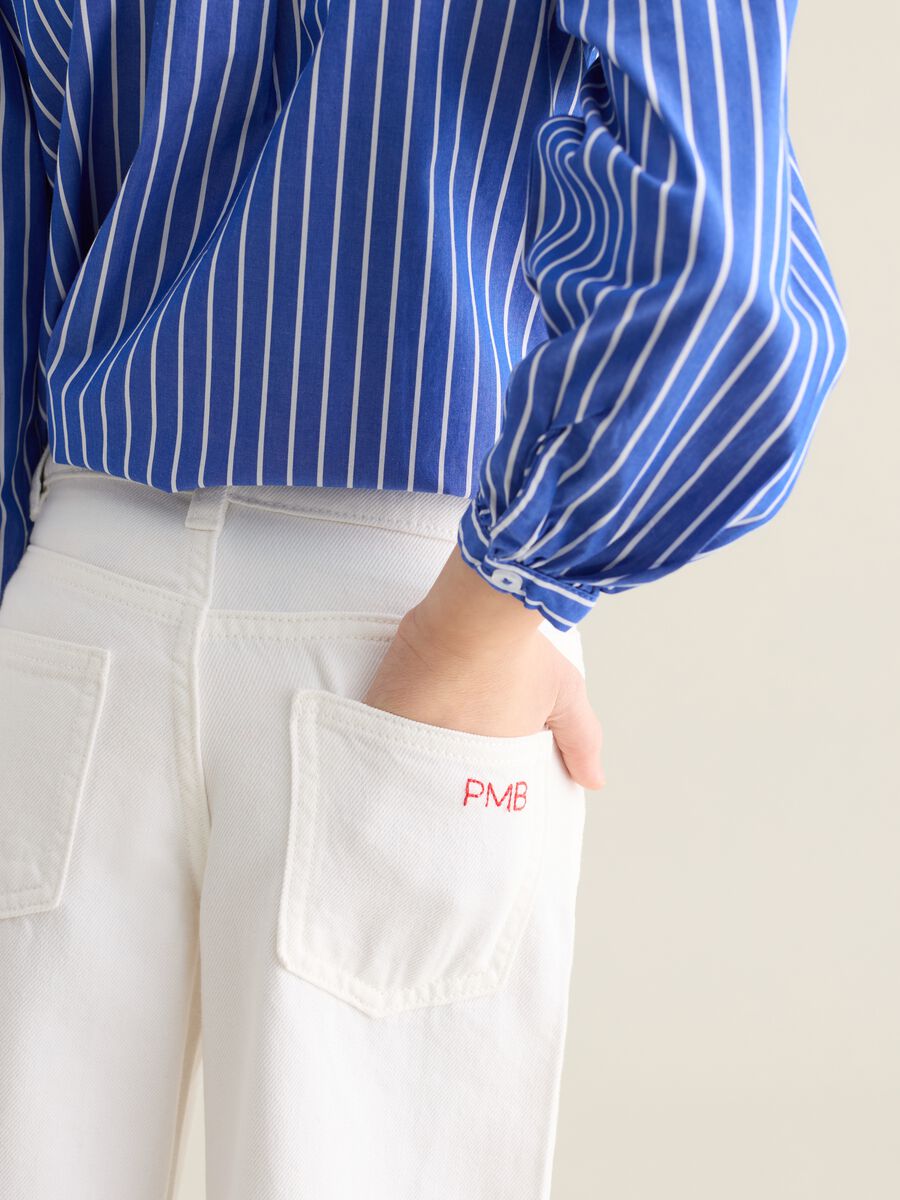 Palazzo jeans with five pockets and logo embroidery_2