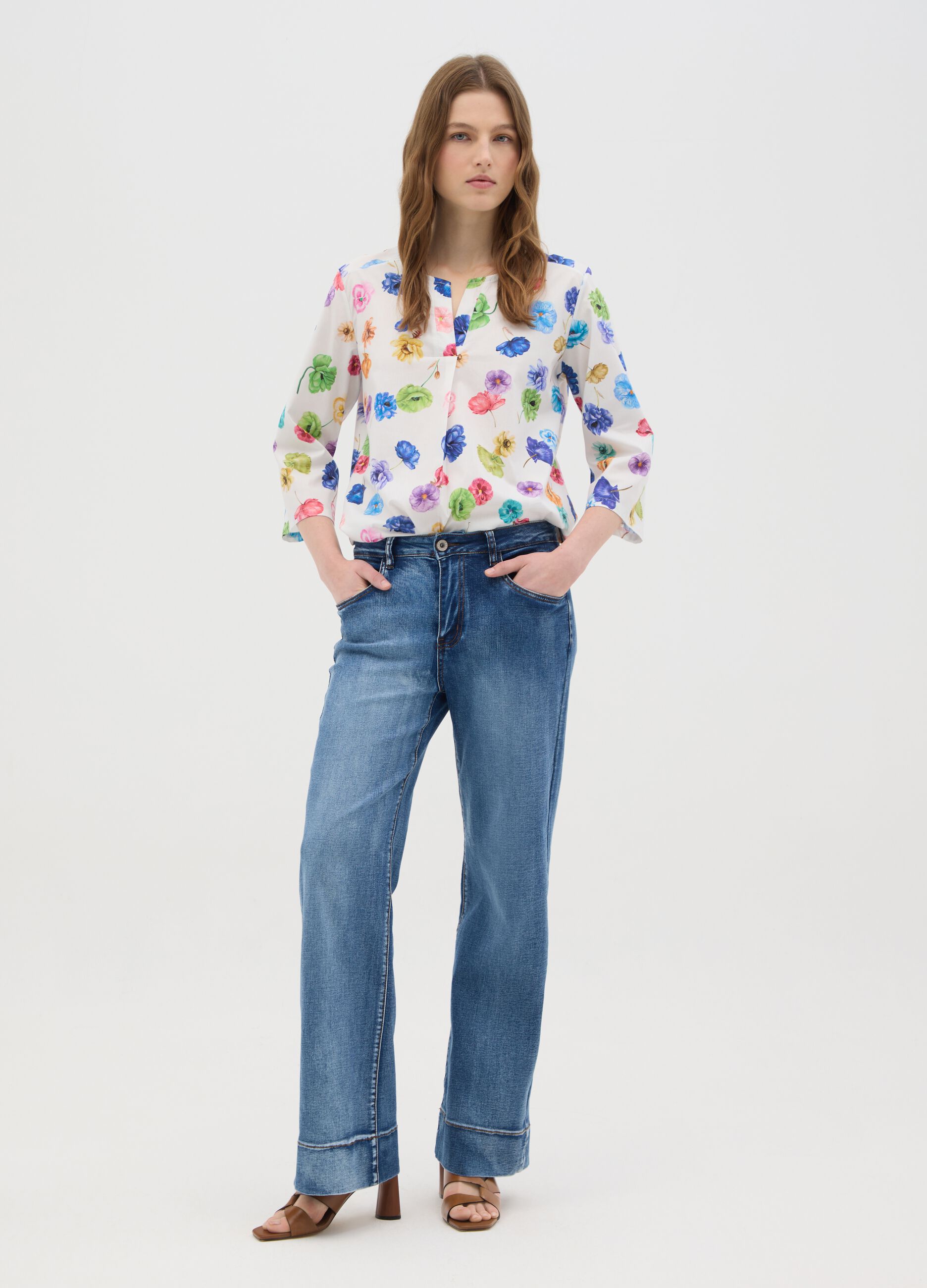 Women's Multicolour Stretch Cotton Blouse Regular Fit