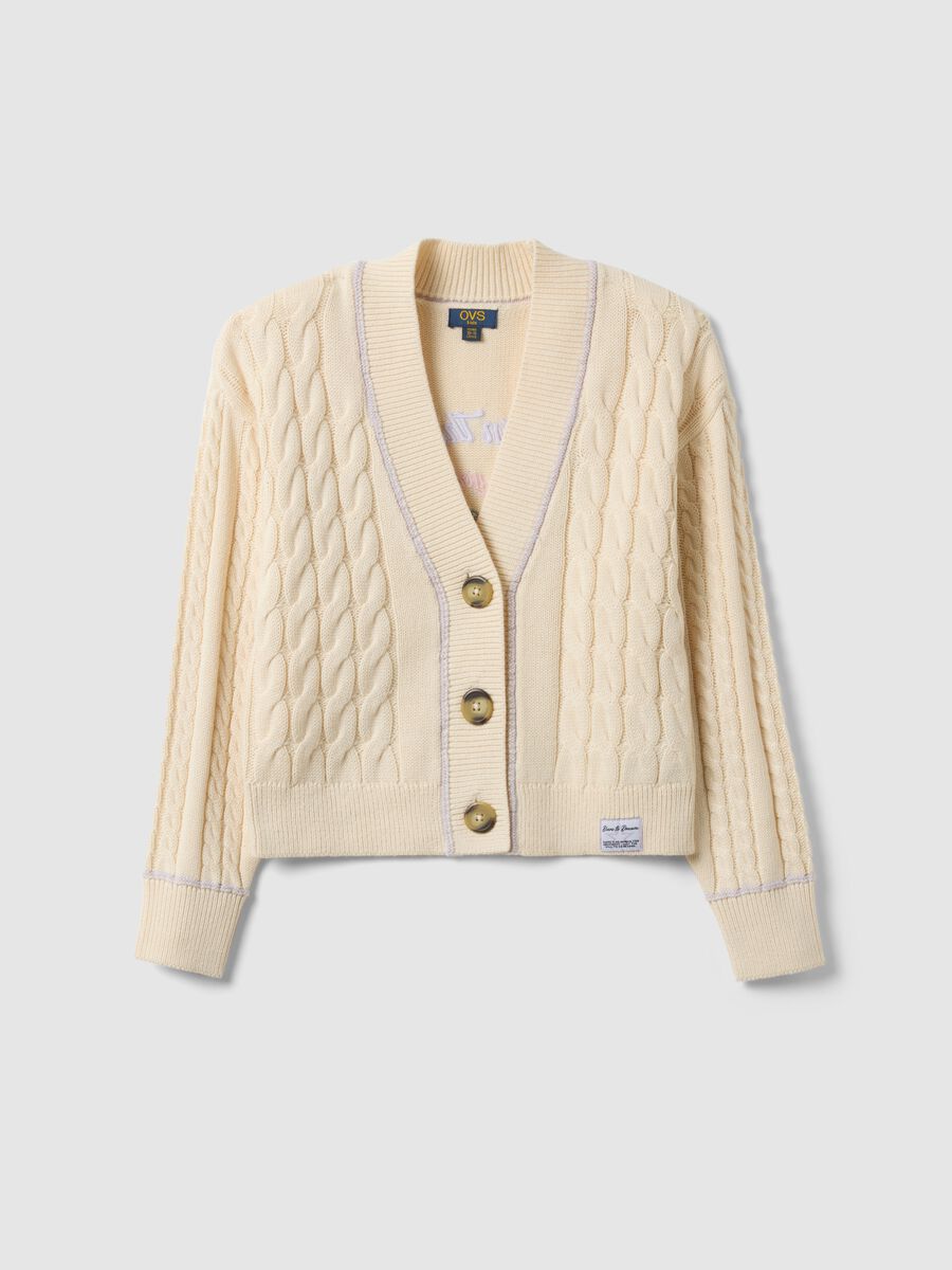 Beige cotton blend woven cardigan for girls with oversized fit_3