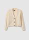 Beige cotton blend woven cardigan for girls with oversized fit_3