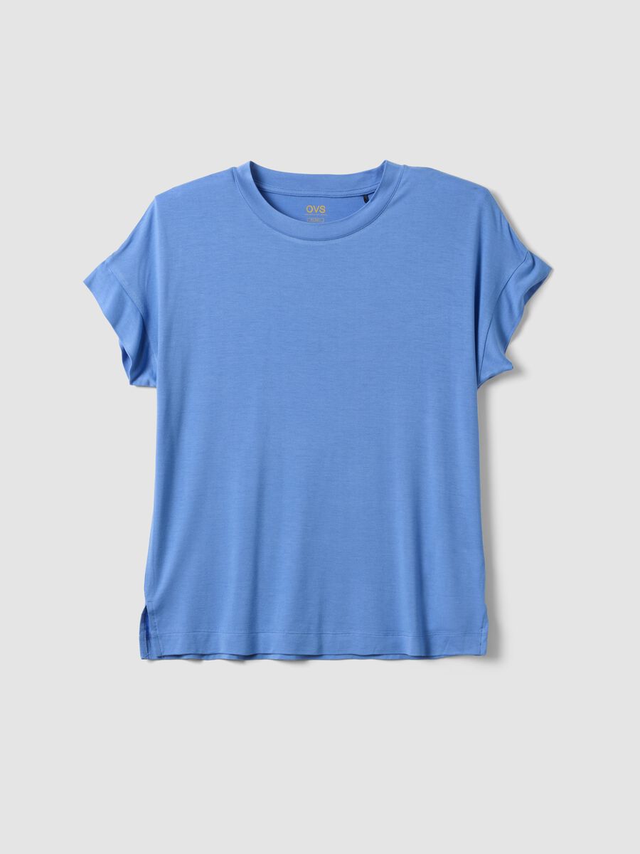 Light blue short-sleeve stretch viscose T-shirt_0