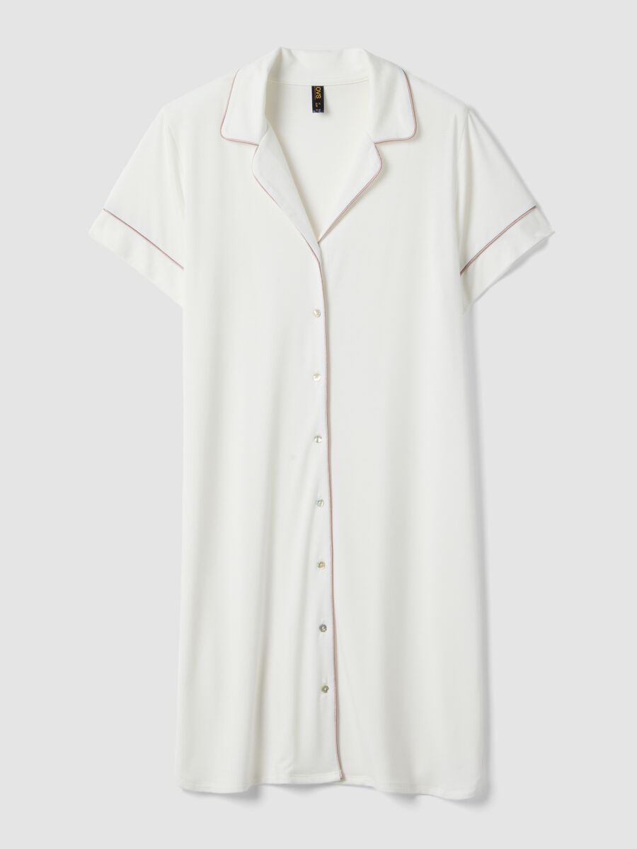 White Stretch Viscose Blend Nightdress with V-Neck_0