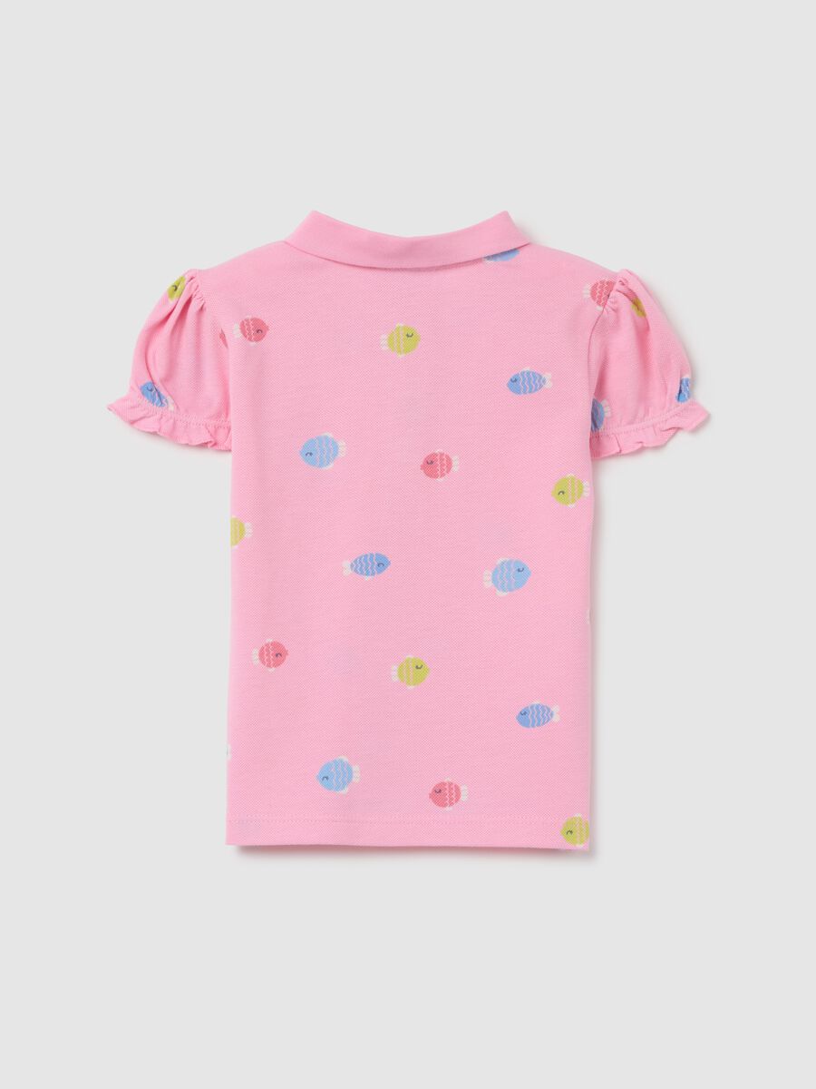 Pink polo with fish pattern in organic cotton_1