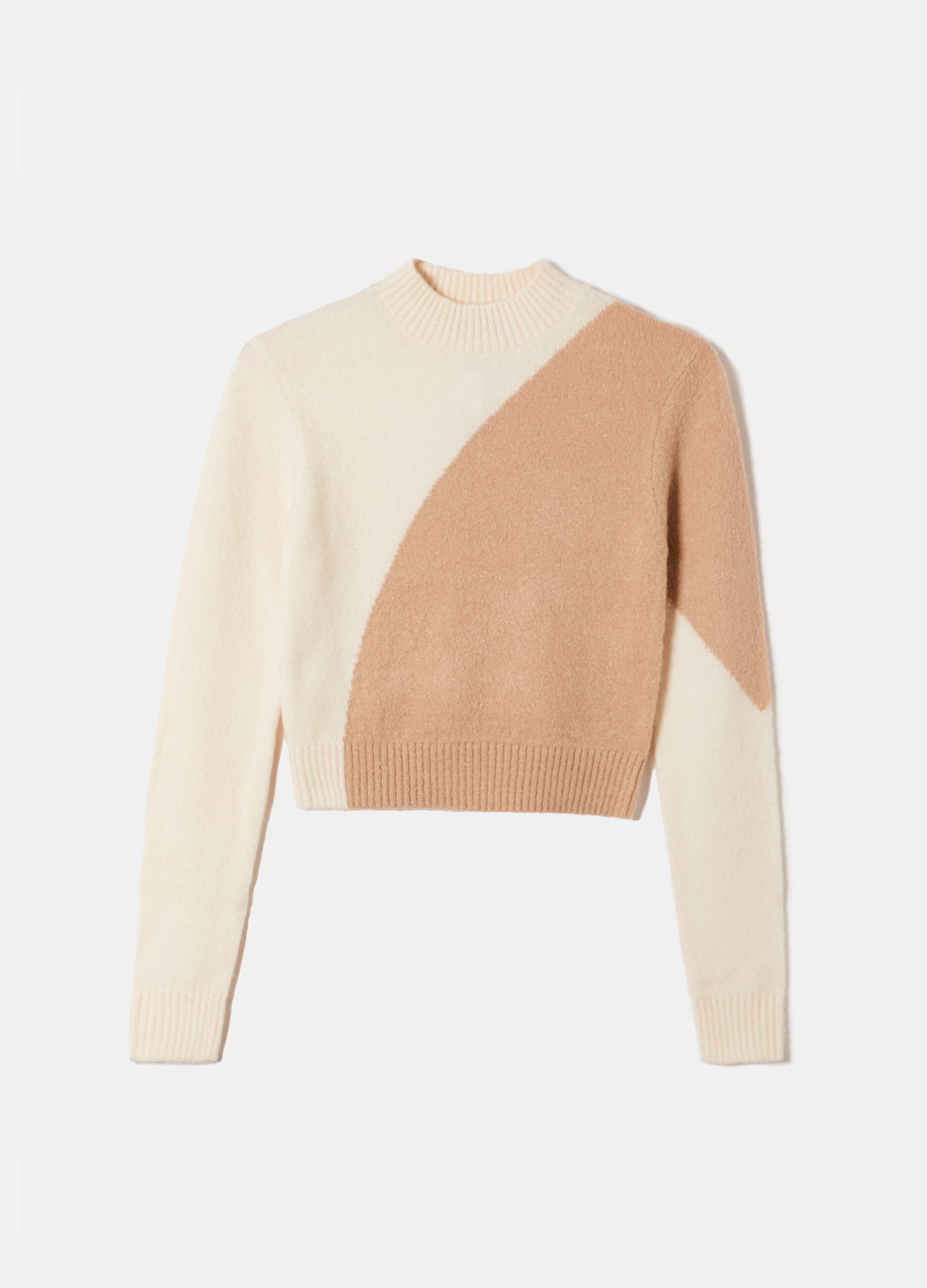 Pullover cropped bicolore mock neck