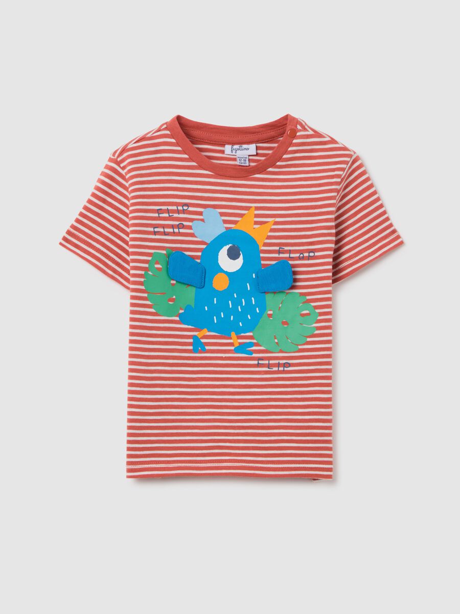 Orange striped T-shirt with Fagottino bird embellishment_0