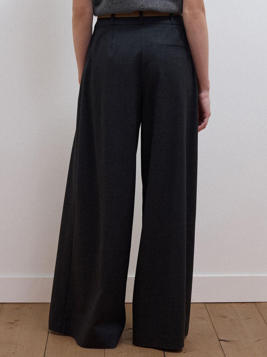 Grey wide-leg formal trousers in stretch viscose with belt_2