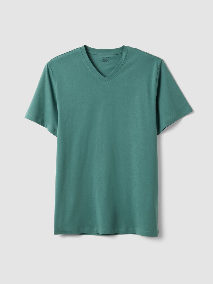 Green pure cotton V-neck regular fit T-shirt_4