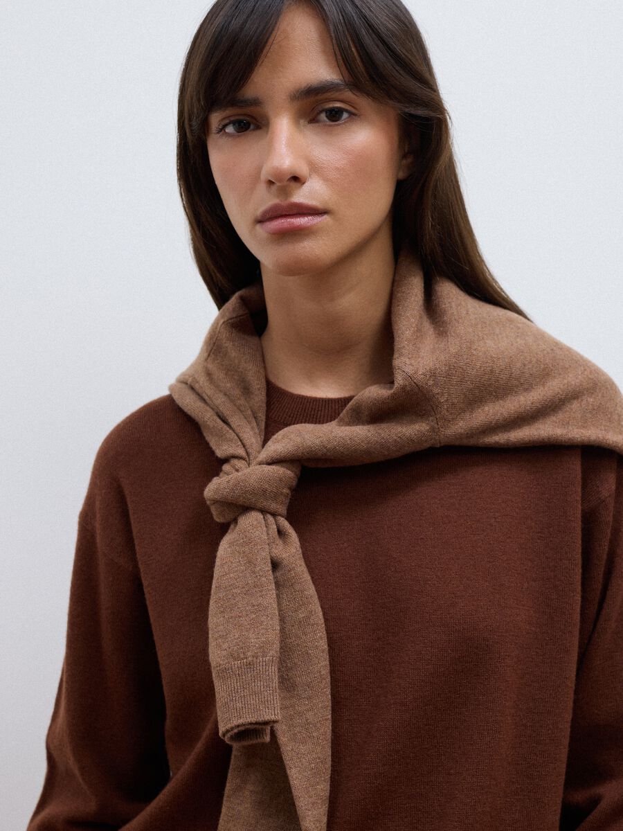 Brown pure wool crew-neck jumper with oversized fit_0