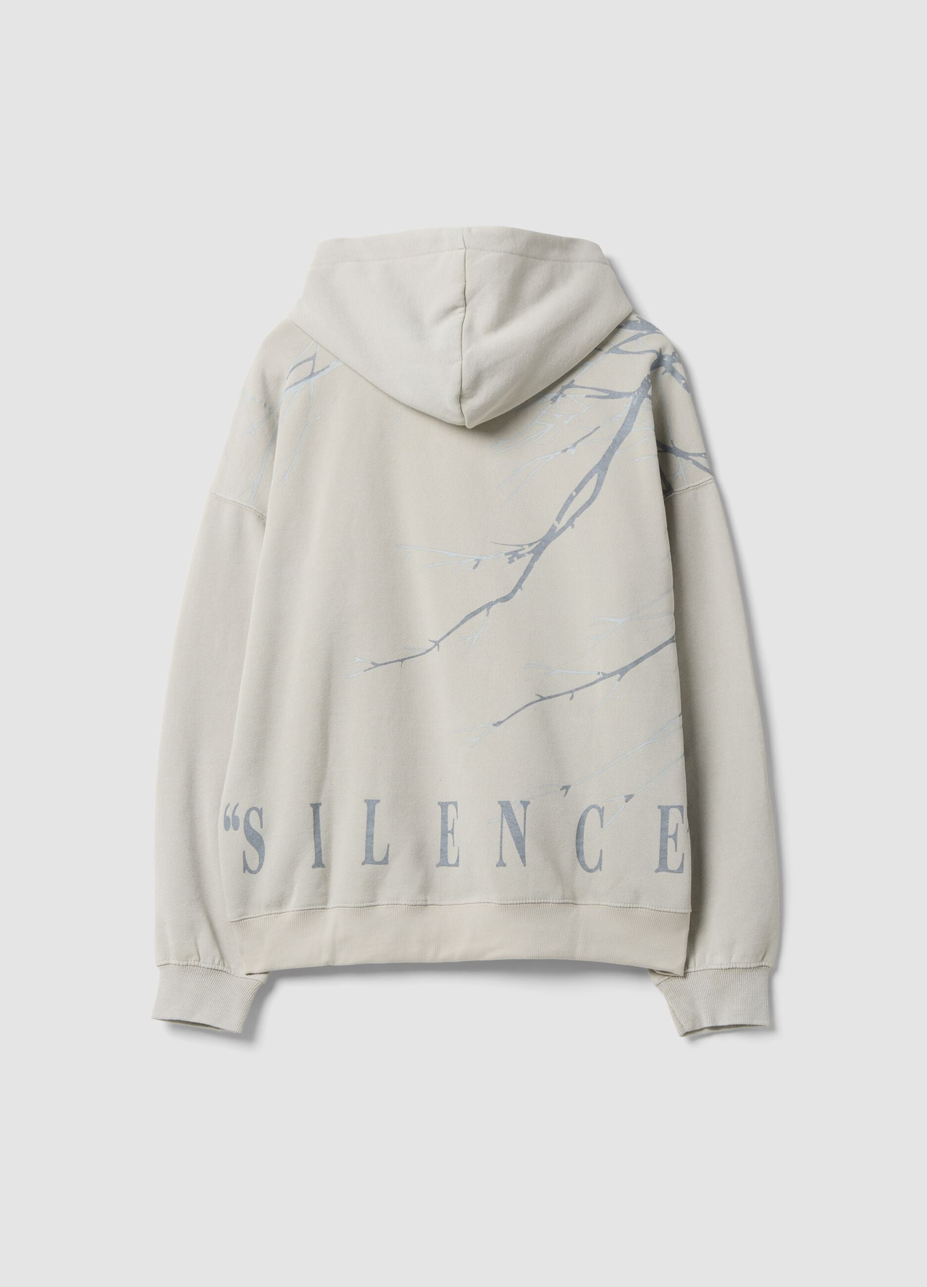 Beige cotton-blend hoodie with graphic print