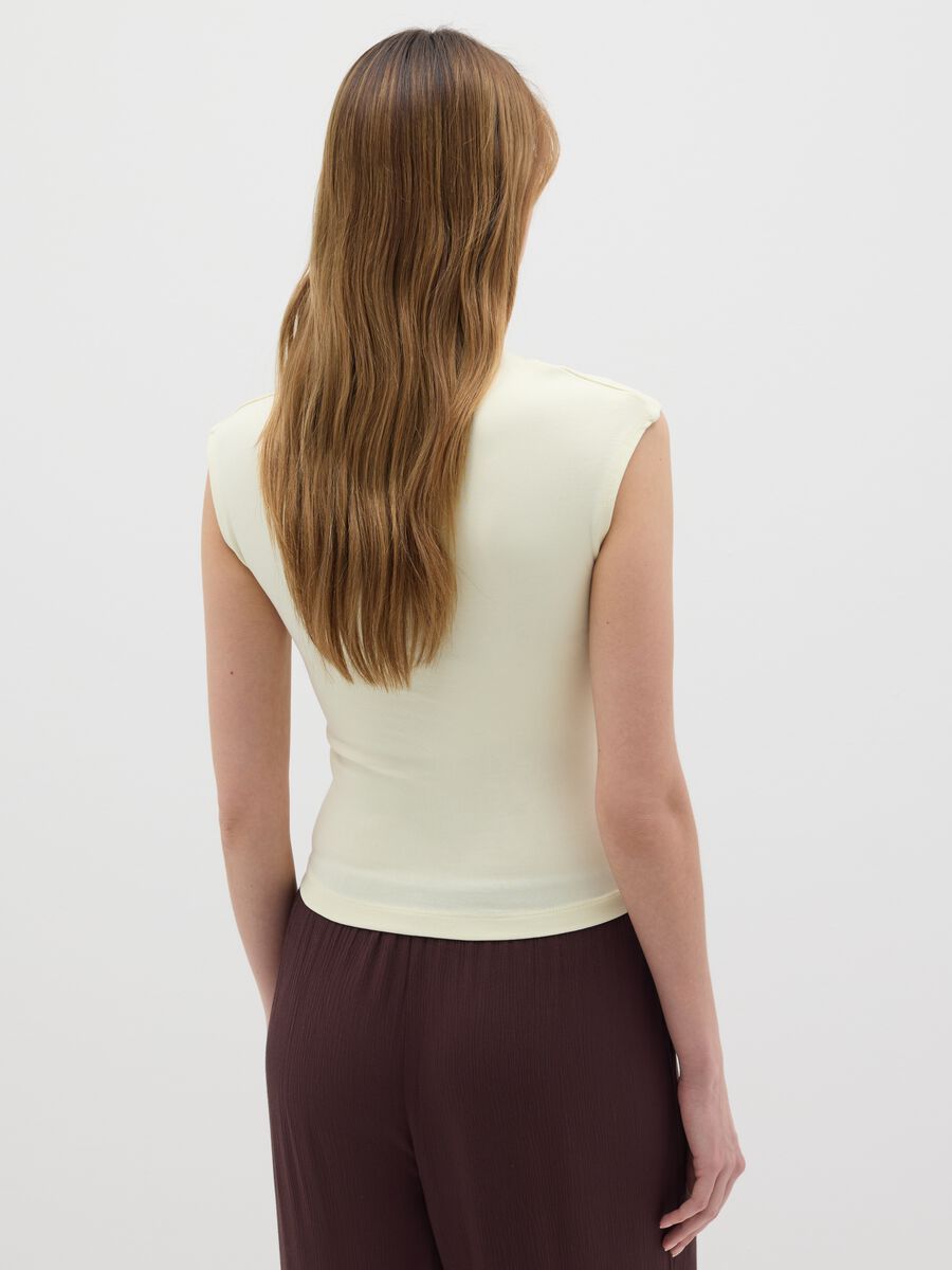Women's beige fitted vest top in stretch cotton_3