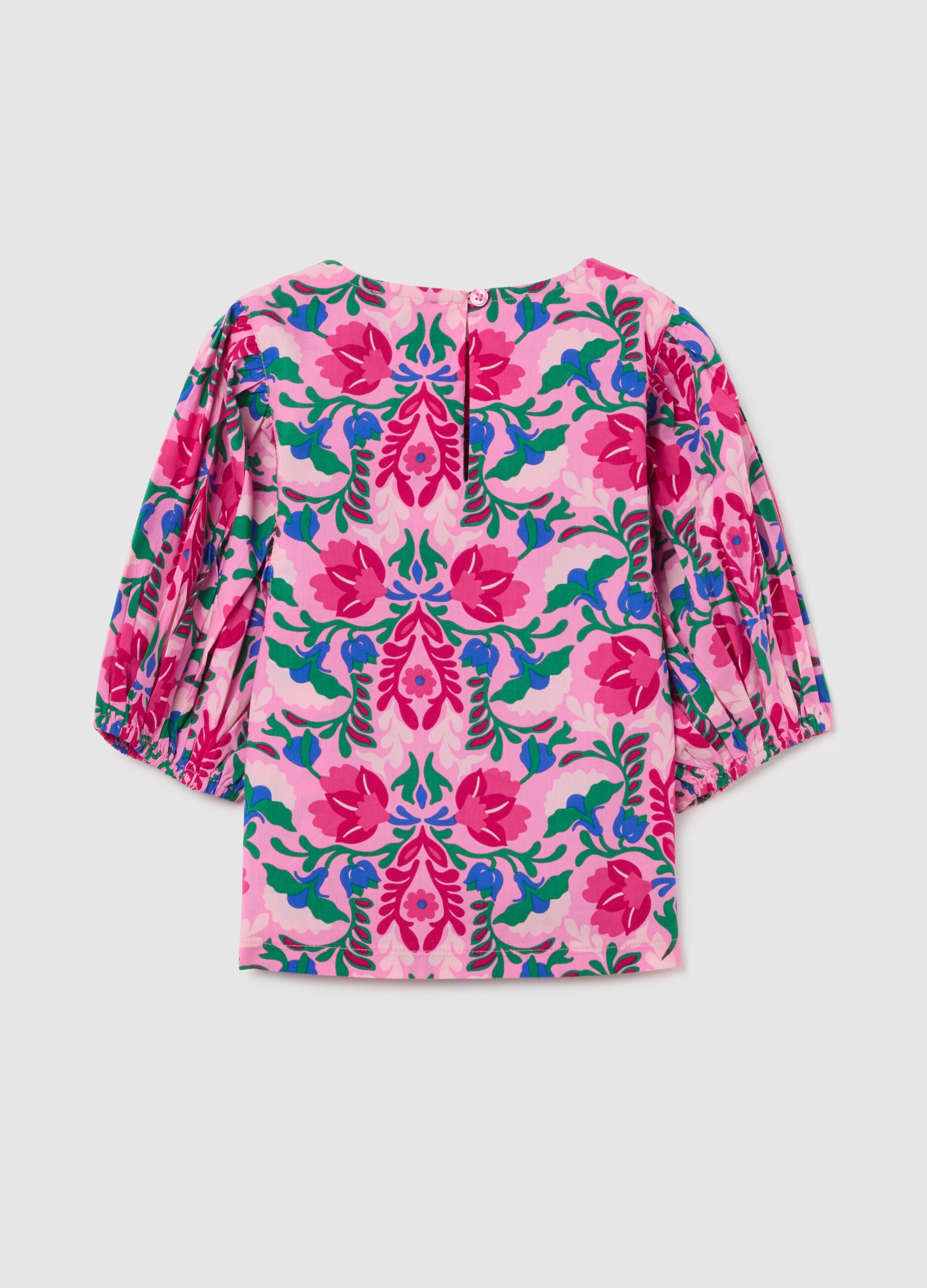 Blusa da bambina in puro cotone multicolor regular fit