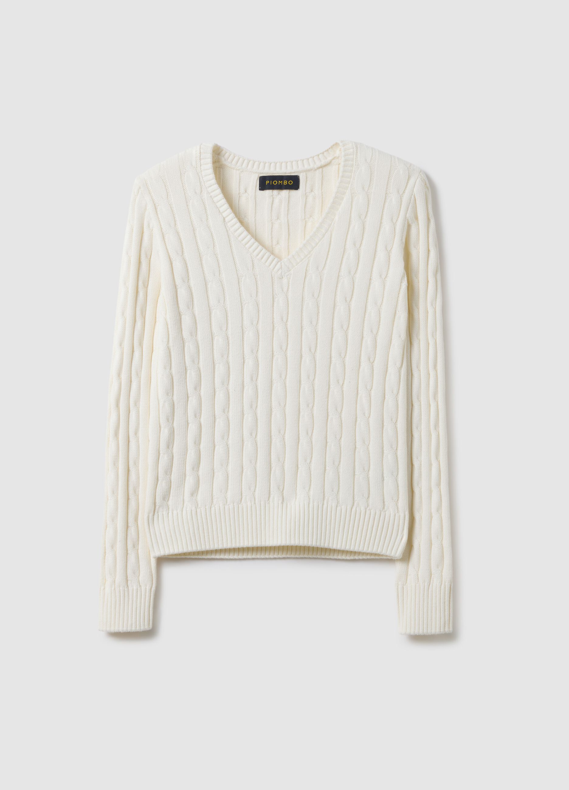 White pure cotton regular fit pullover with cable knit design