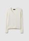 White pure cotton regular fit pullover with cable knit design_0