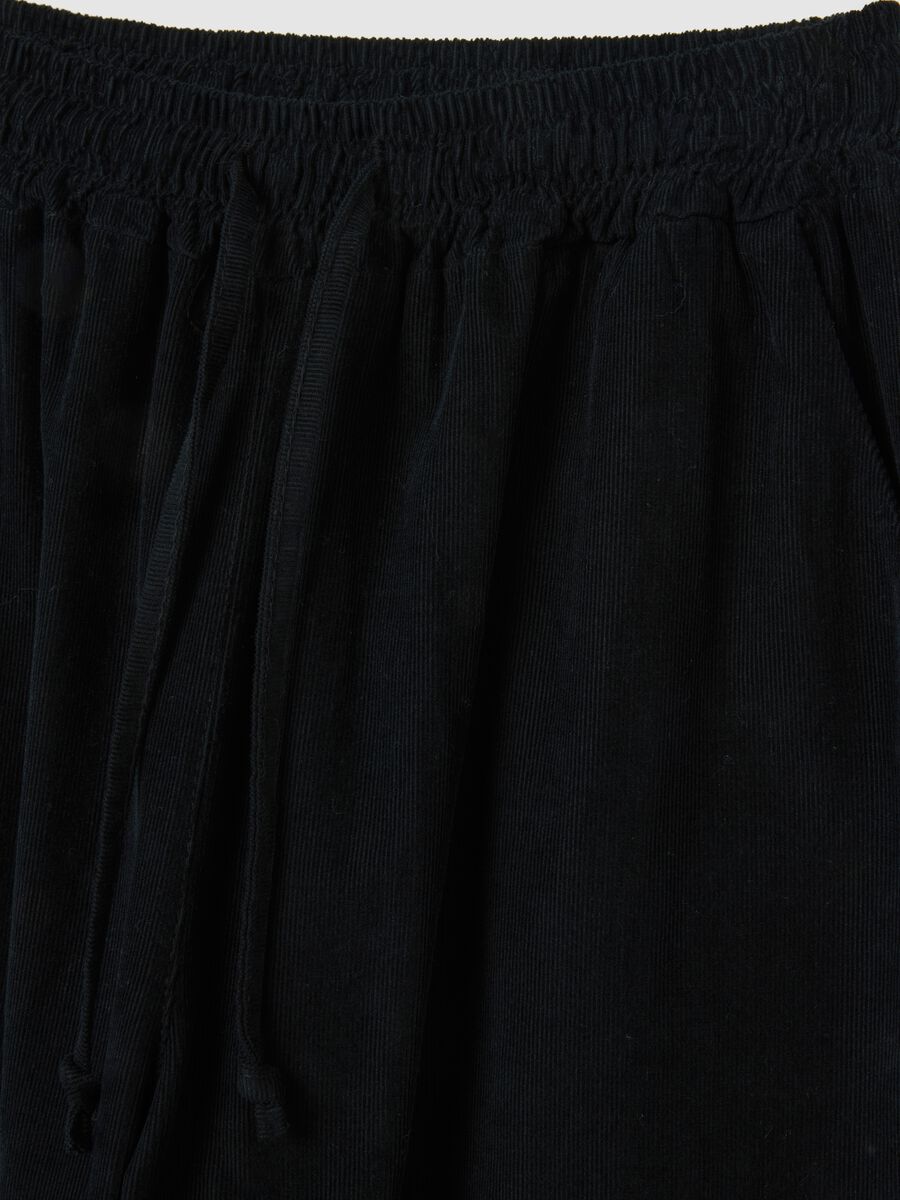 Black pure cotton trousers with elasticated waist_5