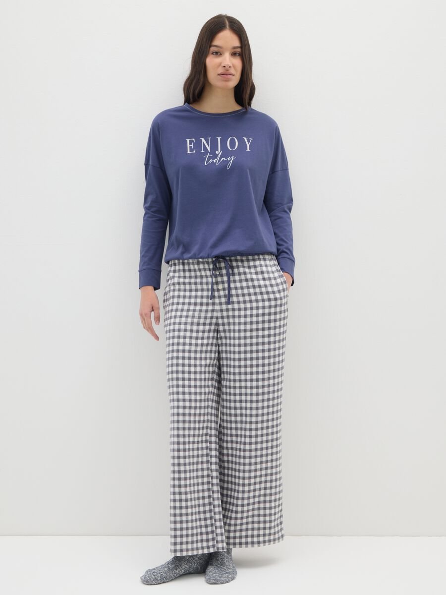 Multicolor plaid cotton and flannel pyjama trousers, regular fit_0