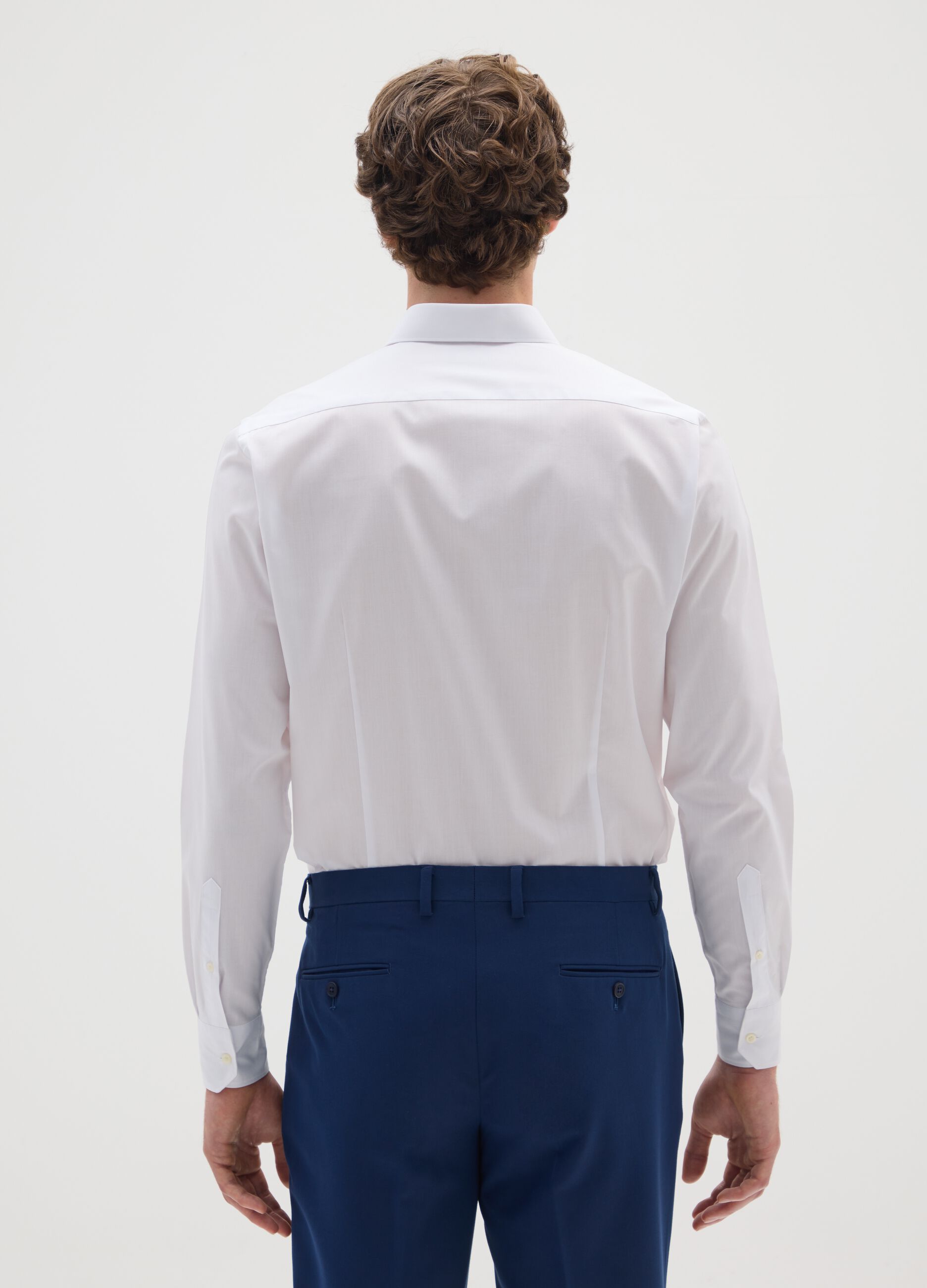 Men's White Cotton Blend Slim Fit Easy Iron Shirt
