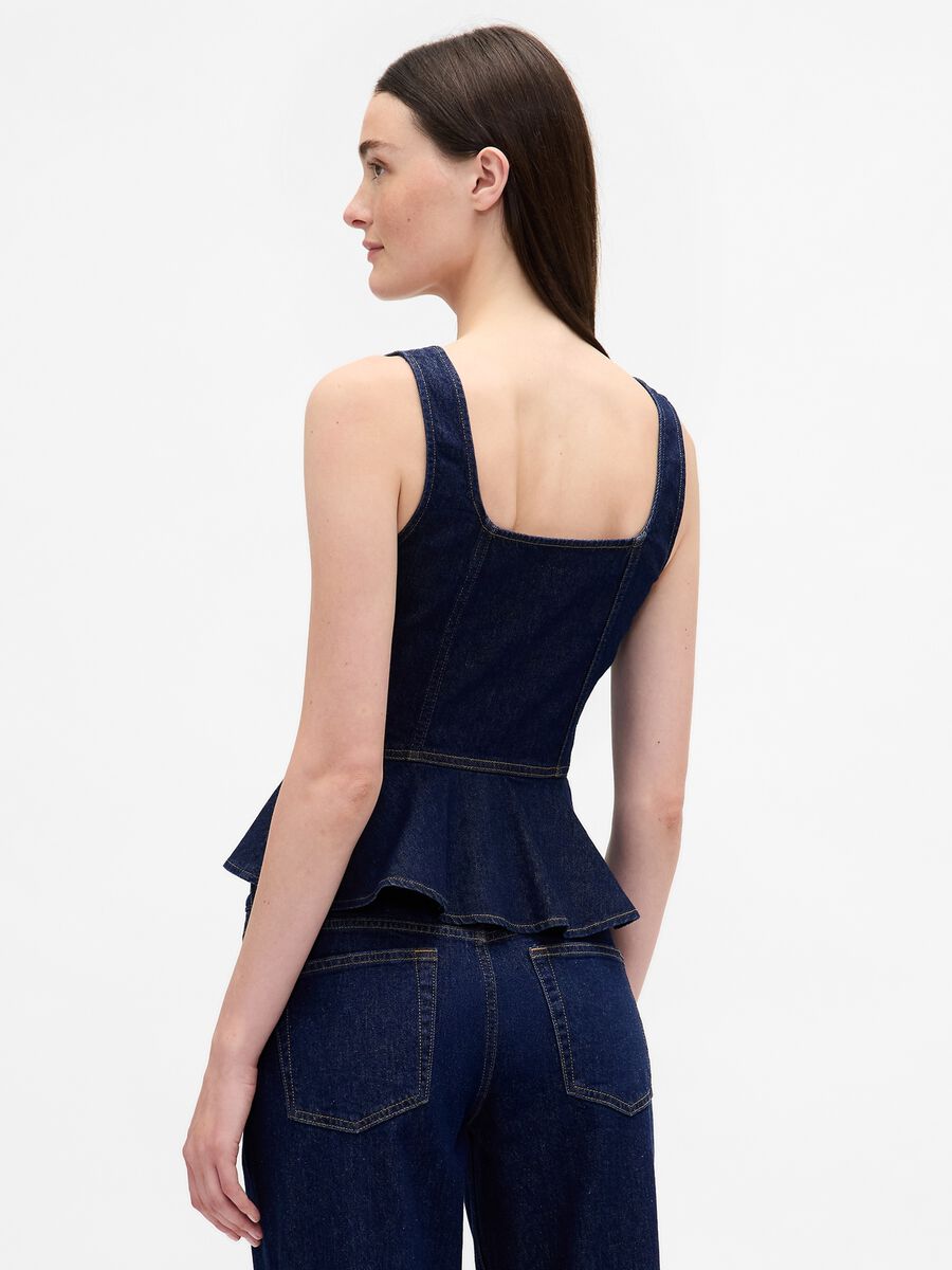 Stretch denim tank top with V-neck_1