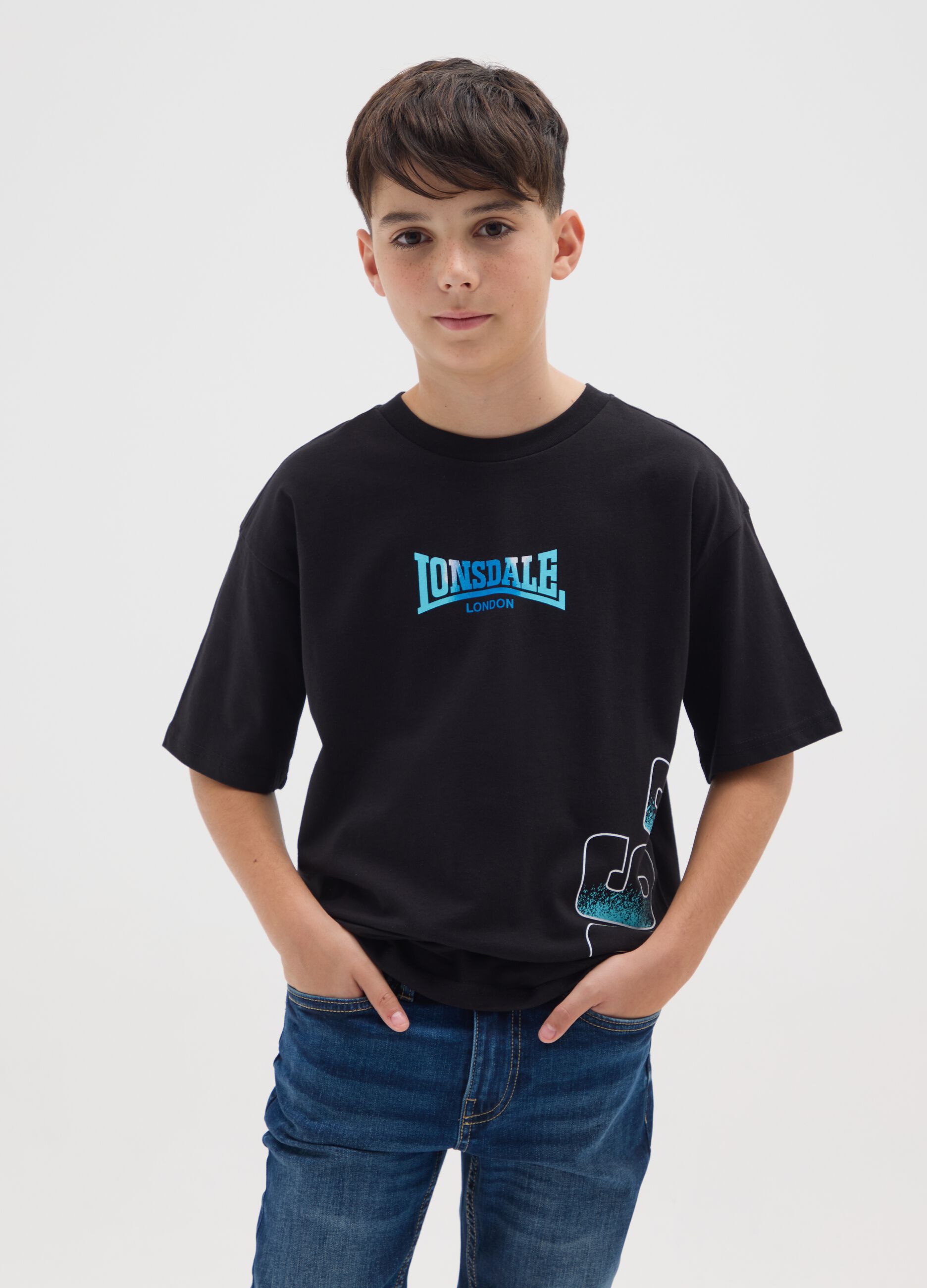 Children's pure black cotton t-shirt regular fit